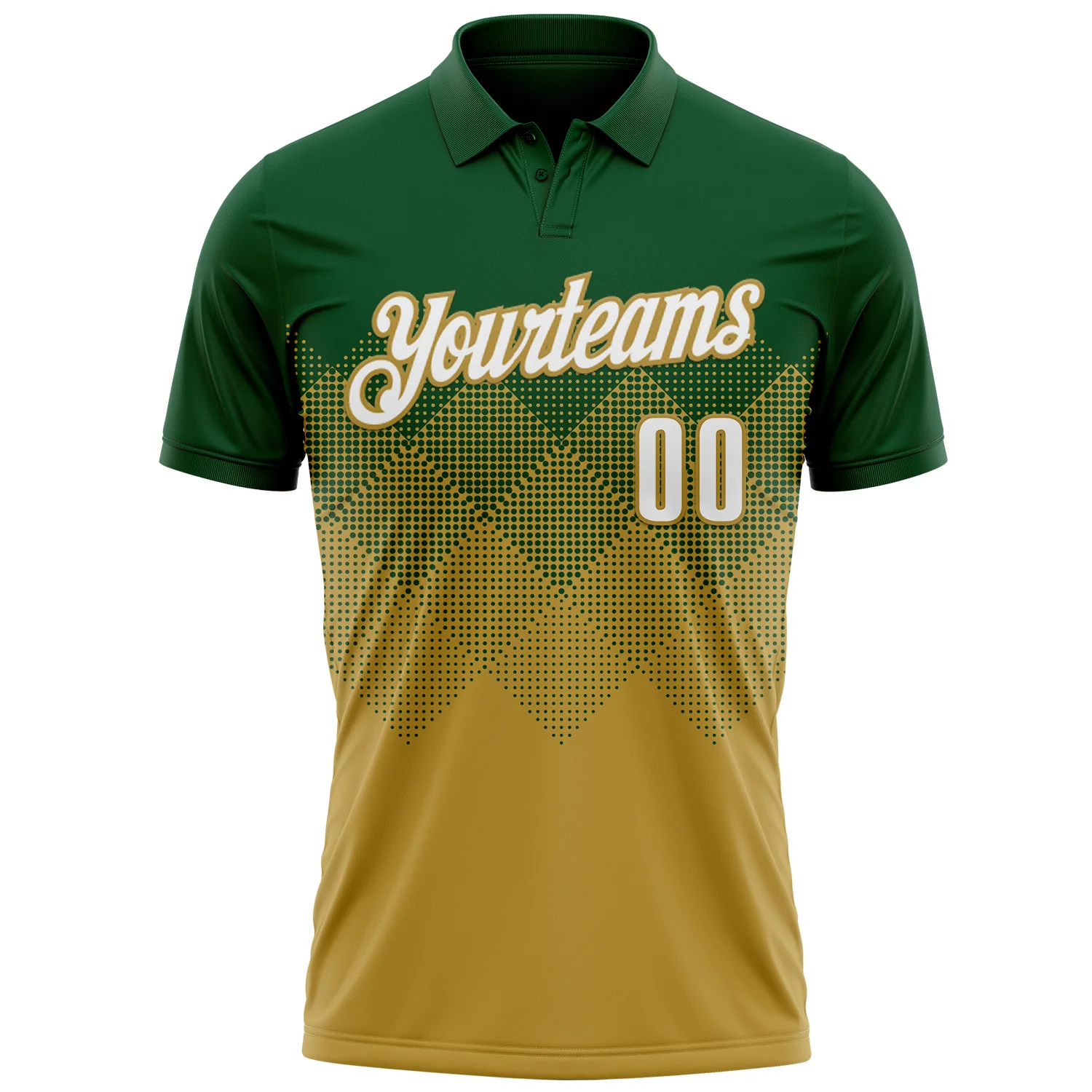 Custom Green White-Old Gold 3D Gradient Square Shape Performance Polo Shirt - Image 2