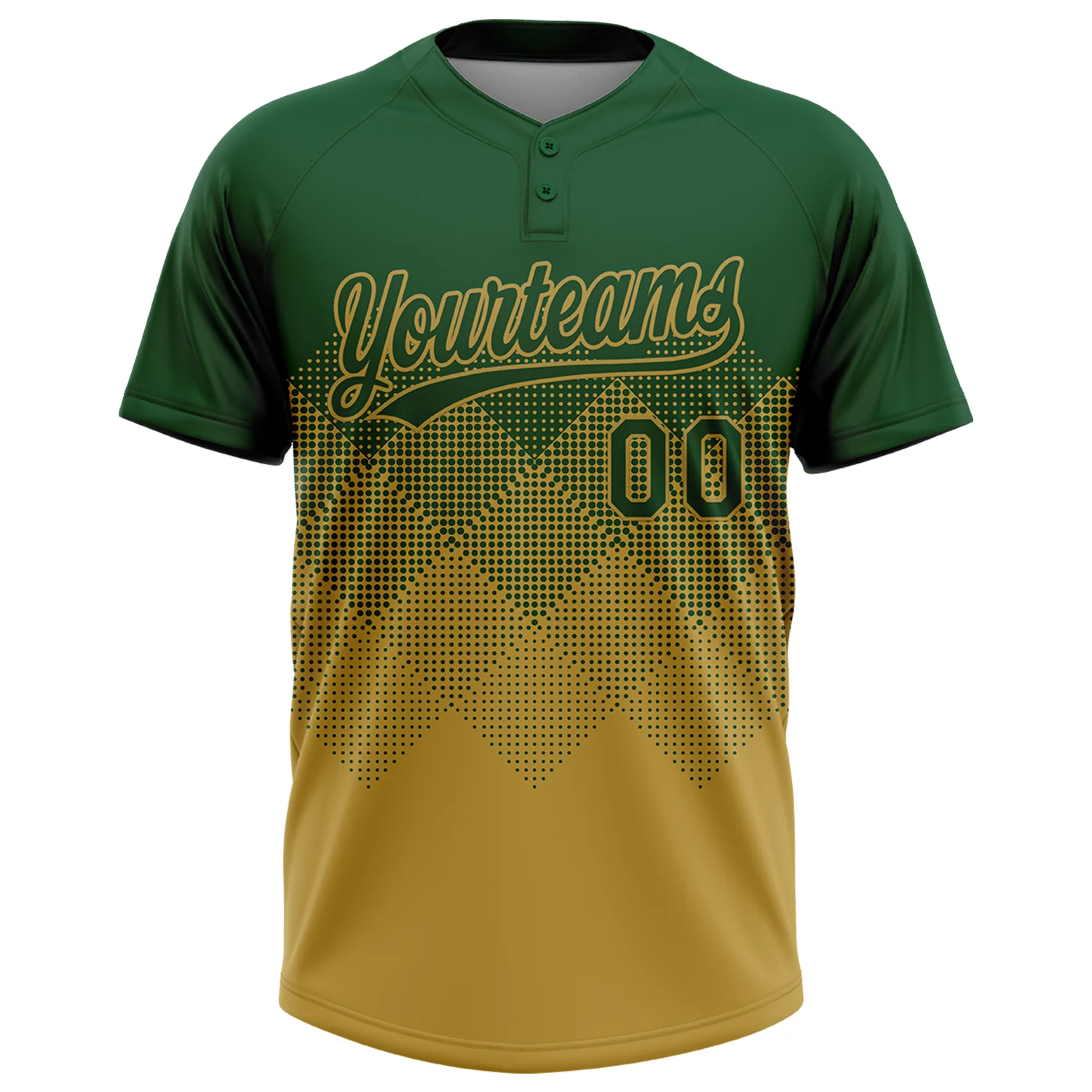 Custom Green Old Gold 3D Gradient Square Shape Two-Button Unisex Softball Jersey - Image 2