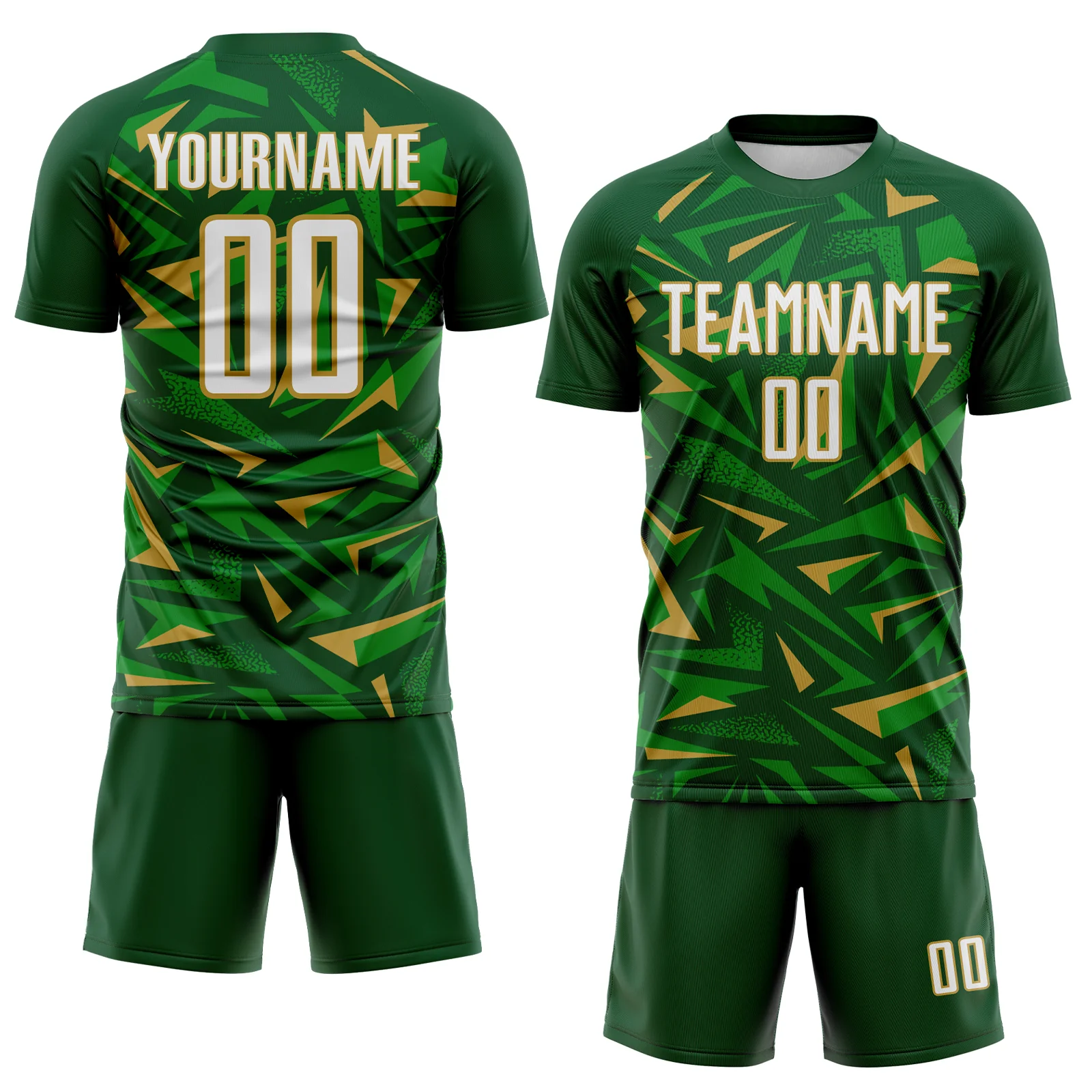 Custom Green White Old Gold-Grass Green Cyber Mecha E-sport Geometric Shards Spike Sublimation Soccer Uniform Jersey - Image 2