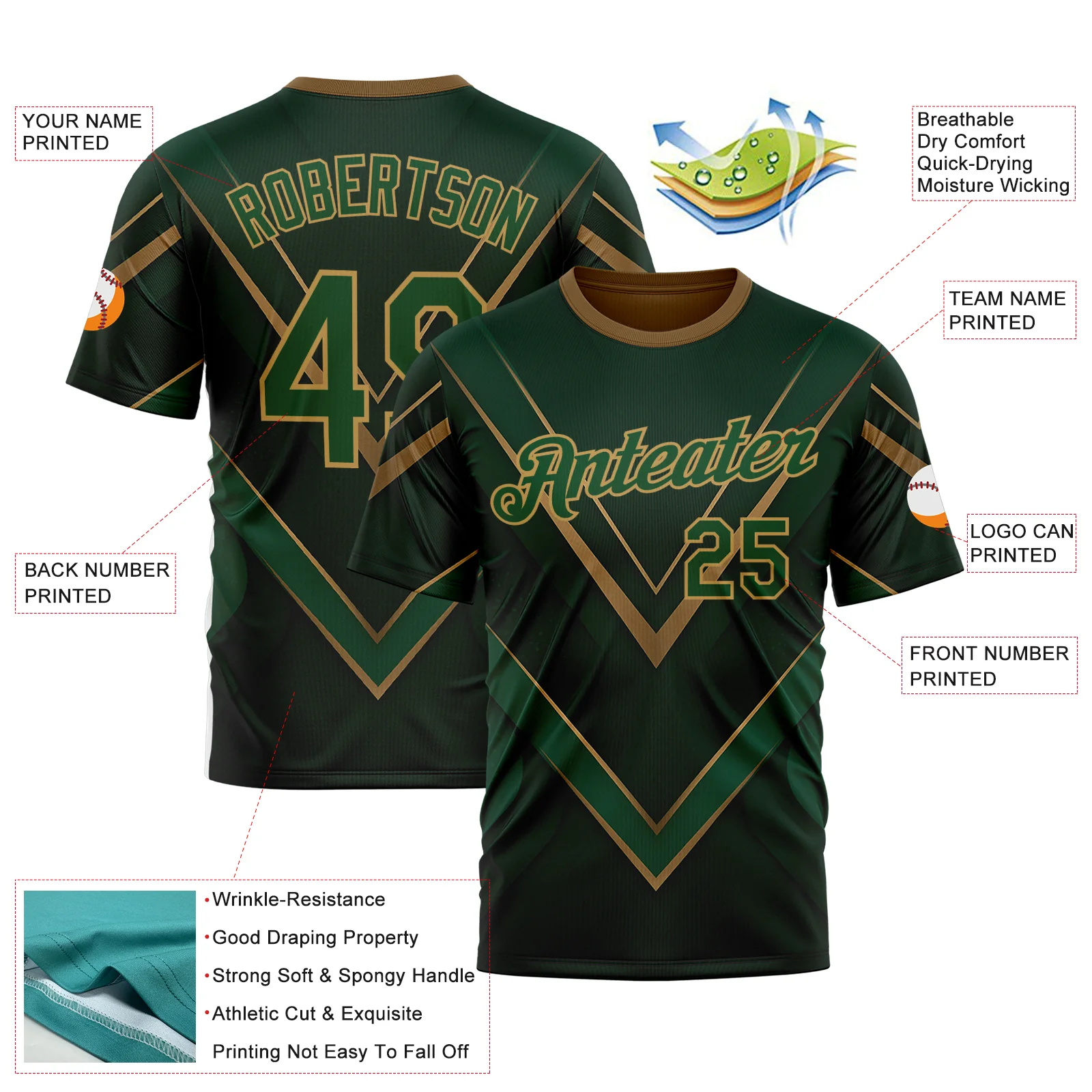 Custom Green Old Gold 3D Pattern Design Mexico Africa Sportswear Performance T-Shirt - Image 2