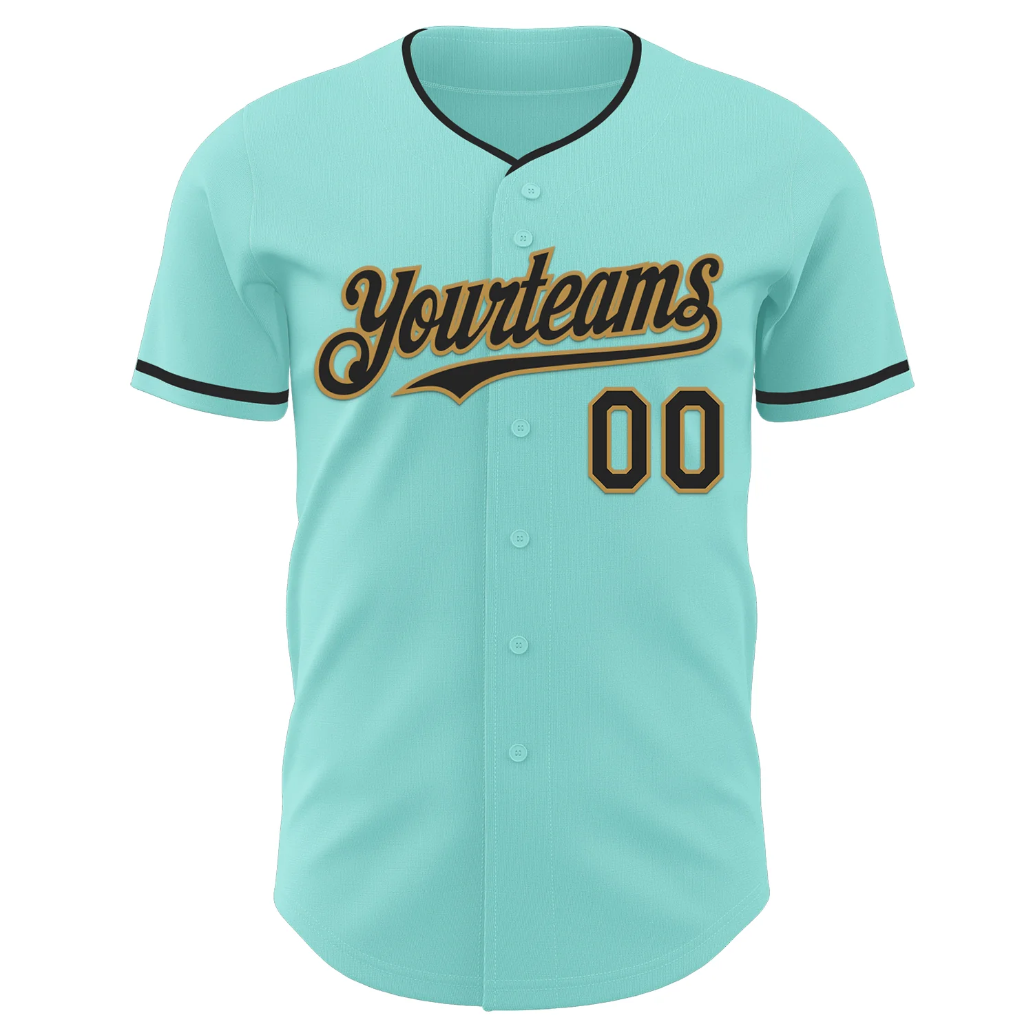 Custom Ice Blue Black-Old Gold Authentic Baseball Jersey - Image 2