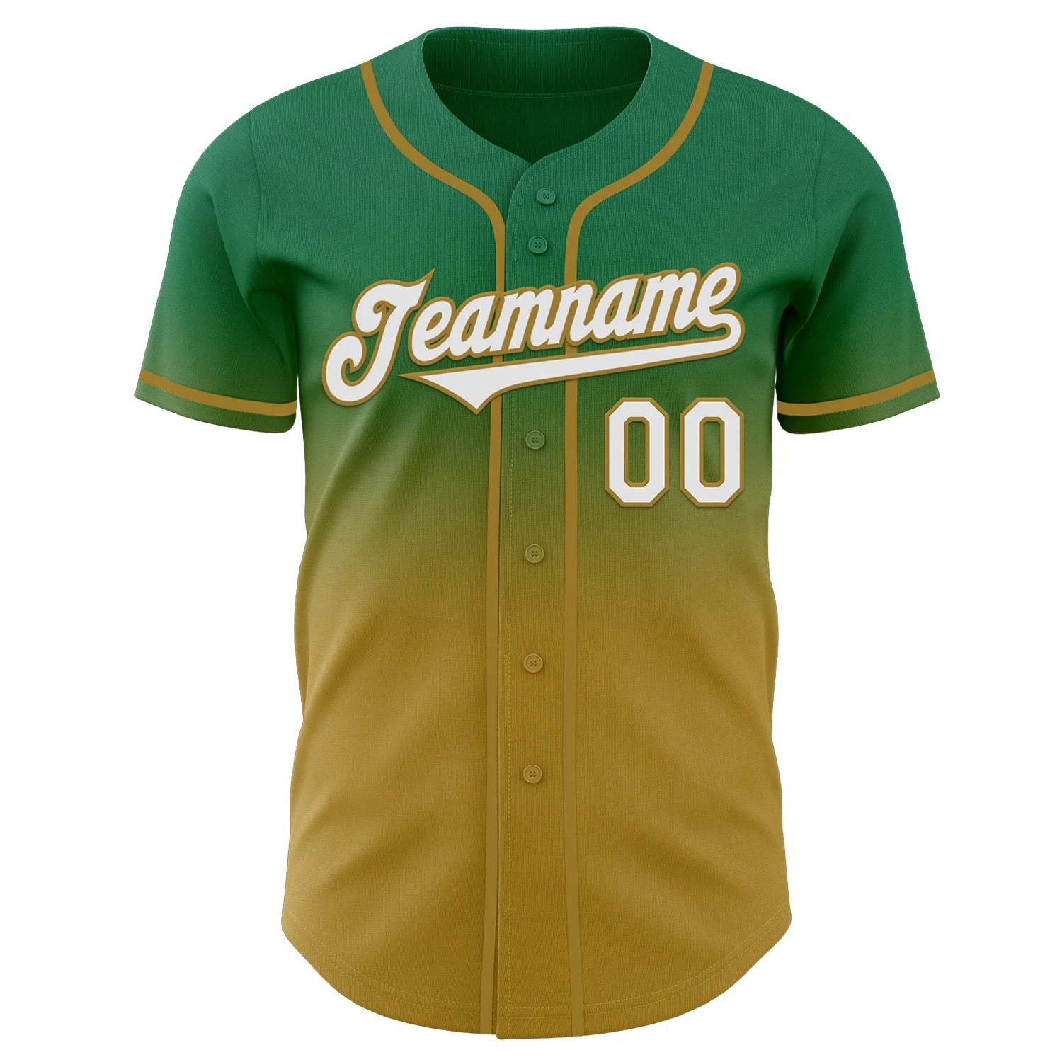 Custom Kelly Green White-Old Gold Authentic Fade Fashion Baseball Jersey - Image 2
