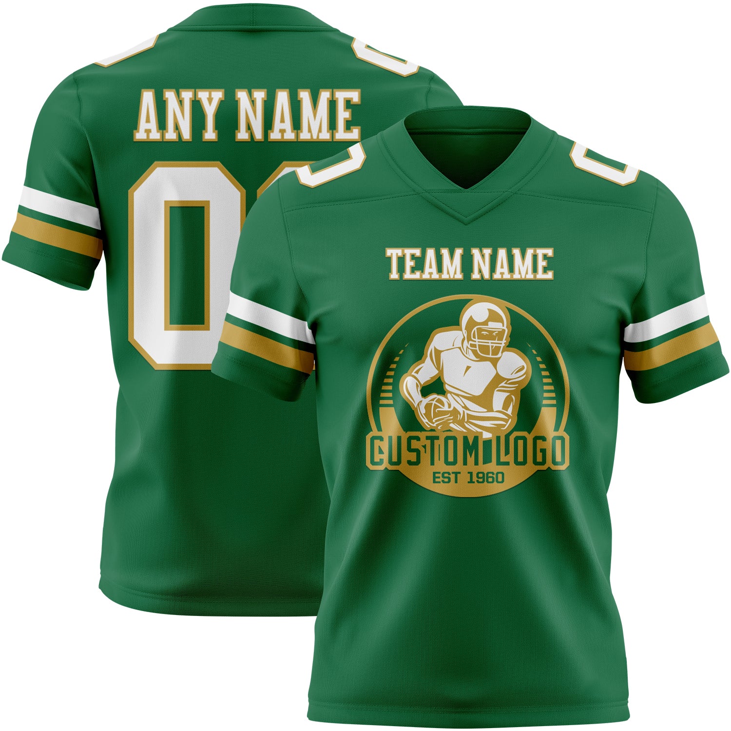 Custom Kelly Green White-Old Gold Authentic Football Jersey - Image 2