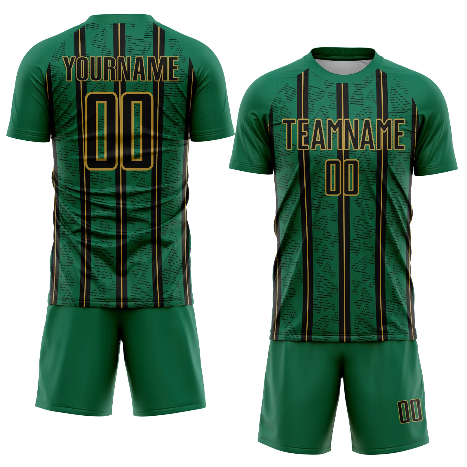 Custom Kelly Green Black-Old Gold Stripe Line Sublimation Soccer Uniform Jersey - Image 2