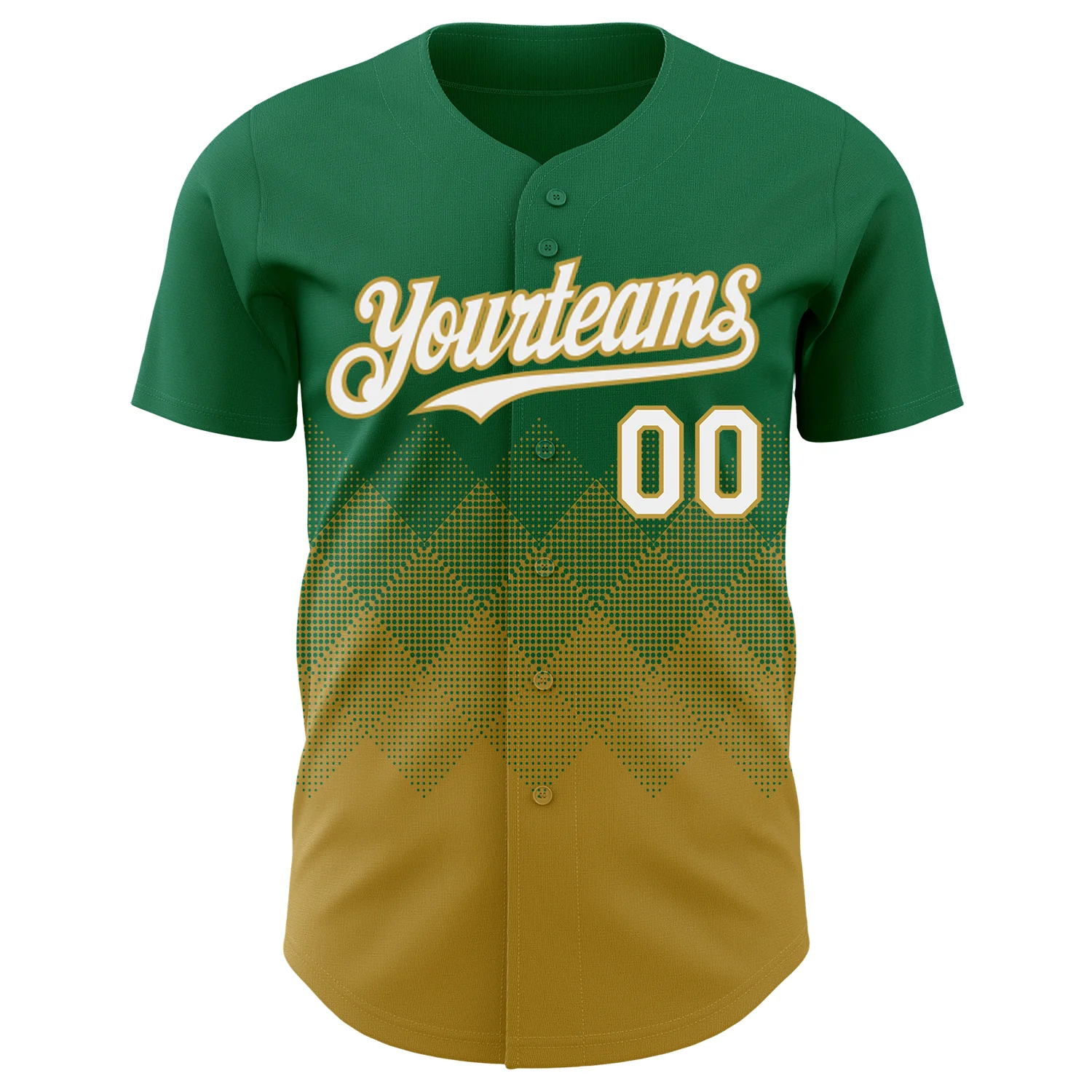 Custom Kelly Green White-Old Gold 3D Gradient Square Shape Authentic Baseball Jersey - Image 2