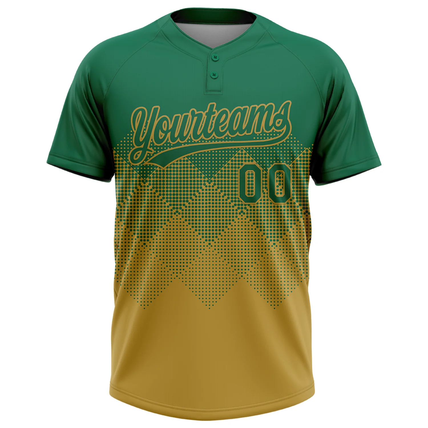Custom Kelly Green Old Gold 3D Gradient Square Shape Two-Button Unisex Softball Jersey - Image 2