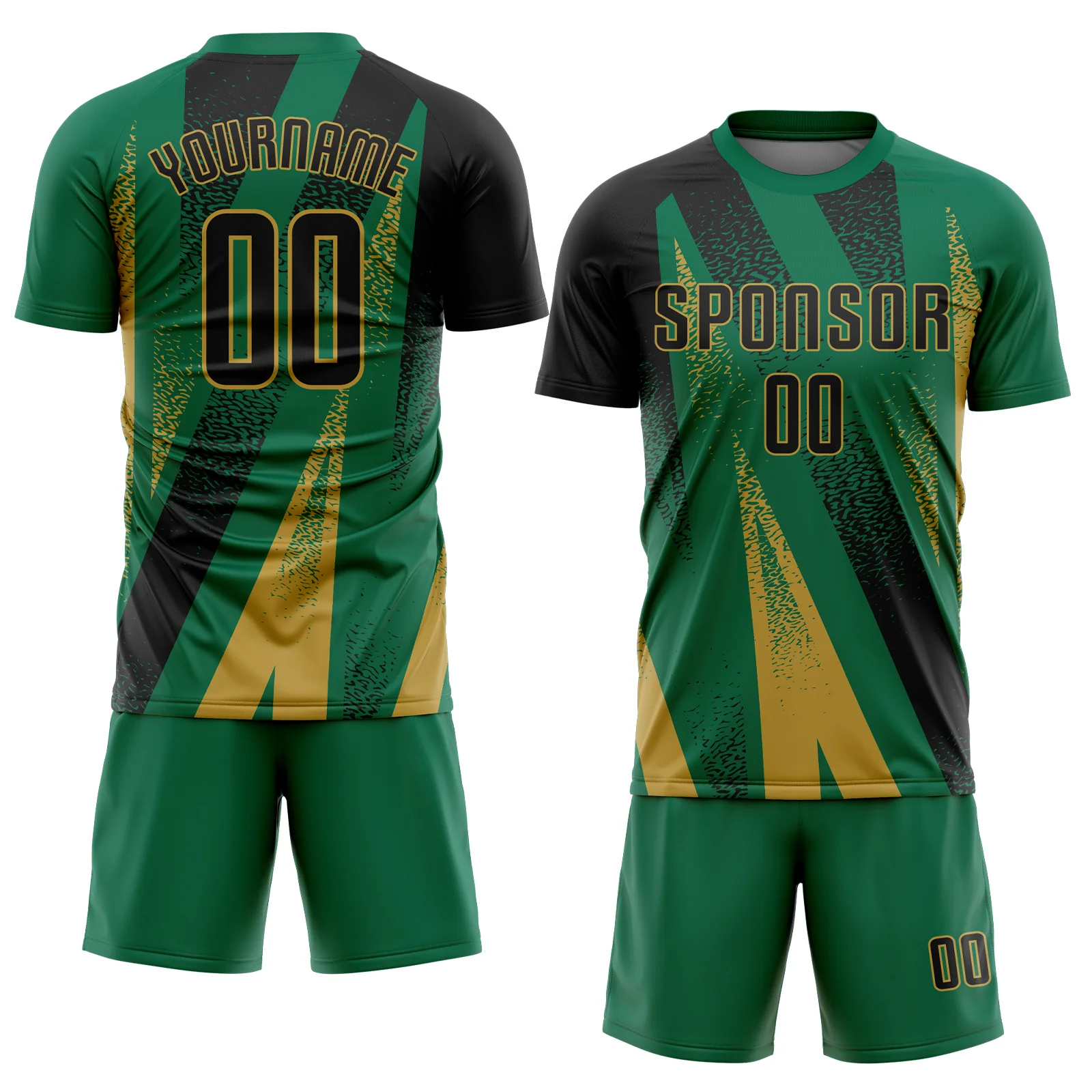 Custom Kelly Green Black-Old Gold Radial Burst Sports Sublimation Soccer Uniform Jersey - Image 2