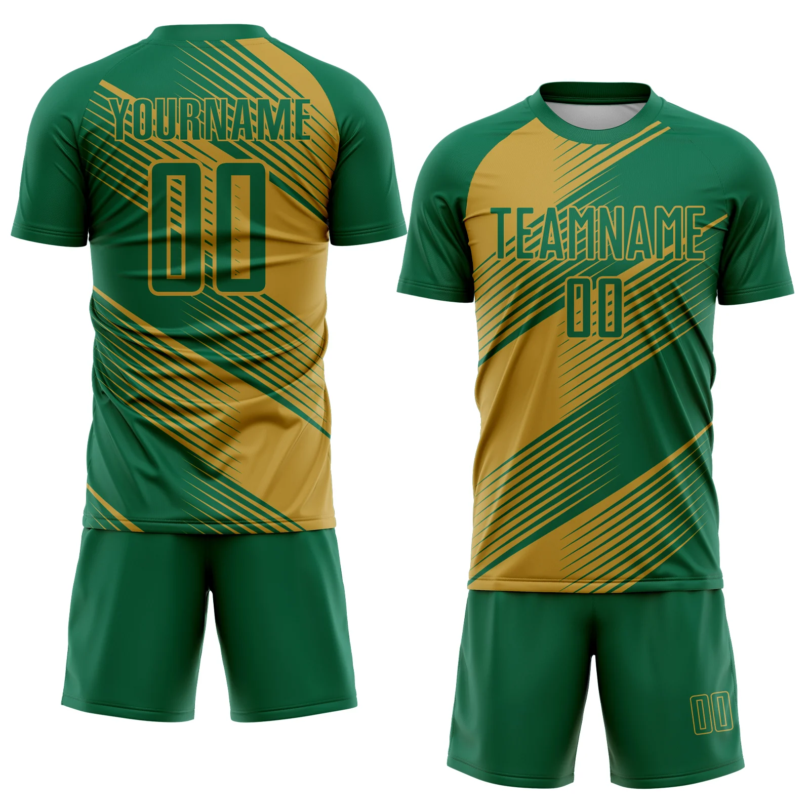 Custom Kelly Green Old Gold Line Sublimation Soccer Uniform Jersey - Image 2
