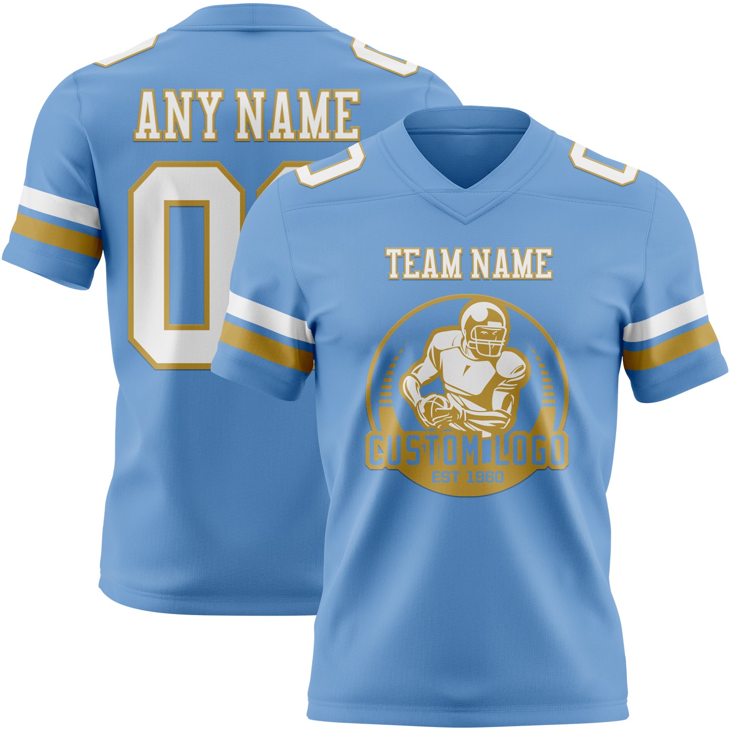 Custom Light Blue White-Old Gold Authentic Football Jersey - Image 2
