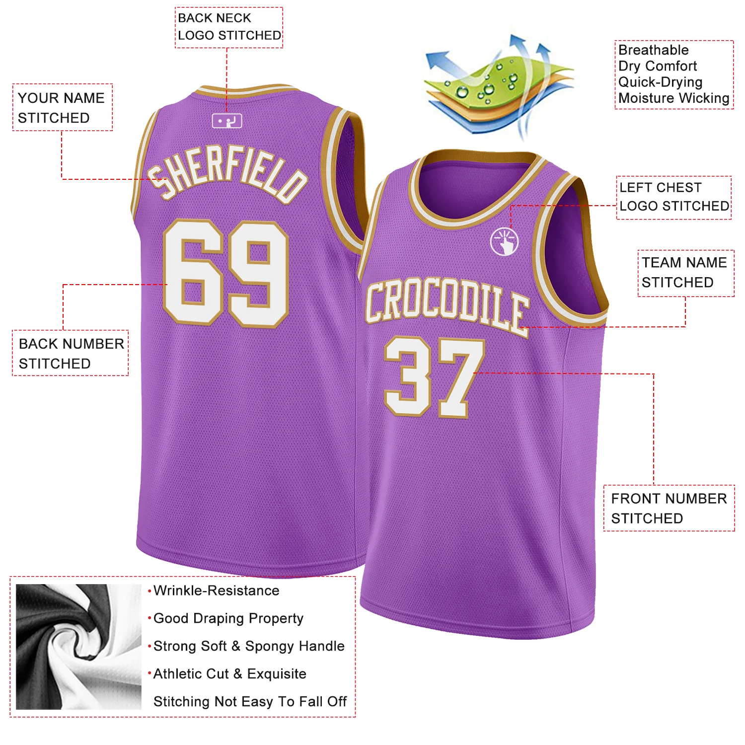 Custom Medium Purple White-Old Gold Authentic Basketball Jersey - Image 2