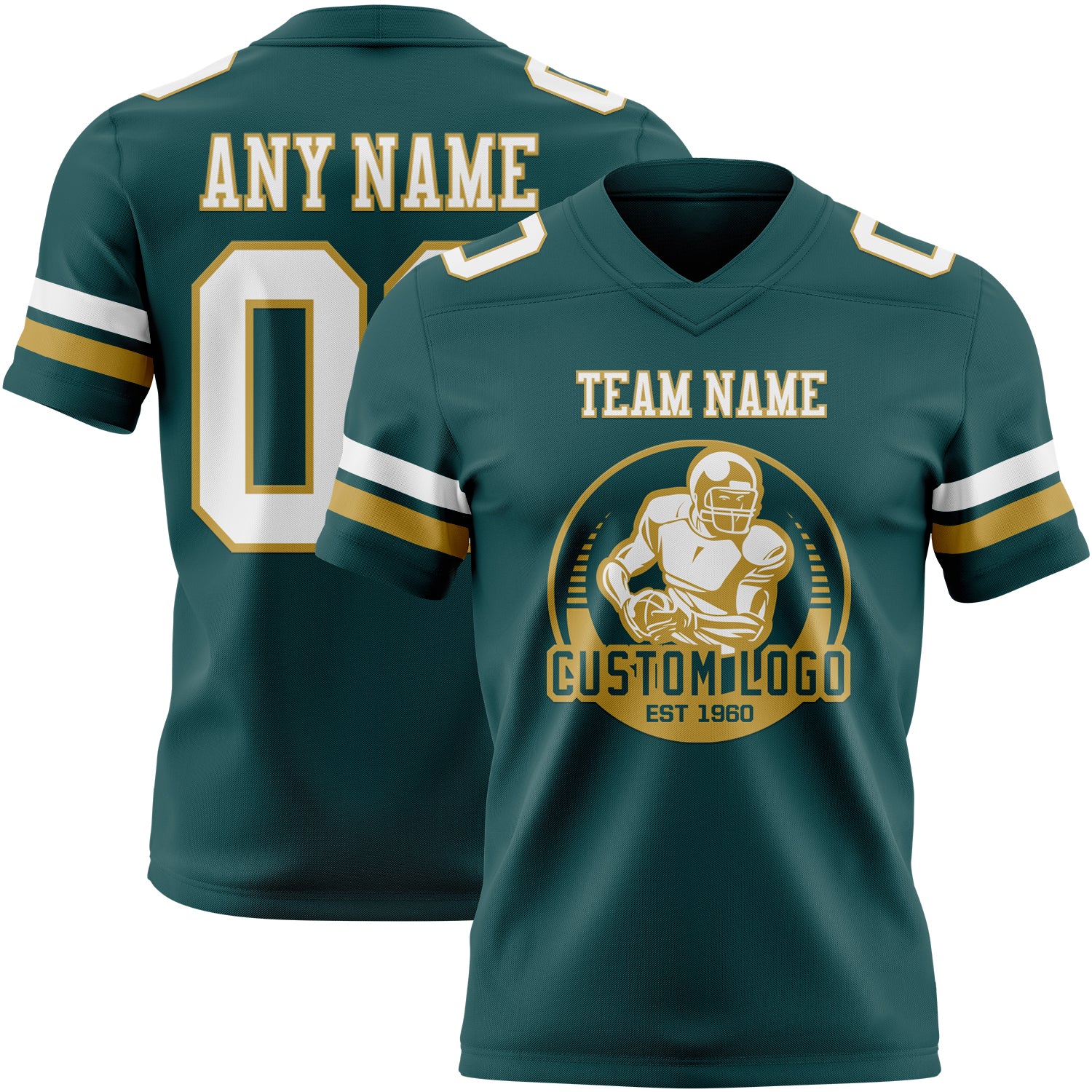 Custom Midnight Green White-Old Gold Authentic Football Jersey - Image 2