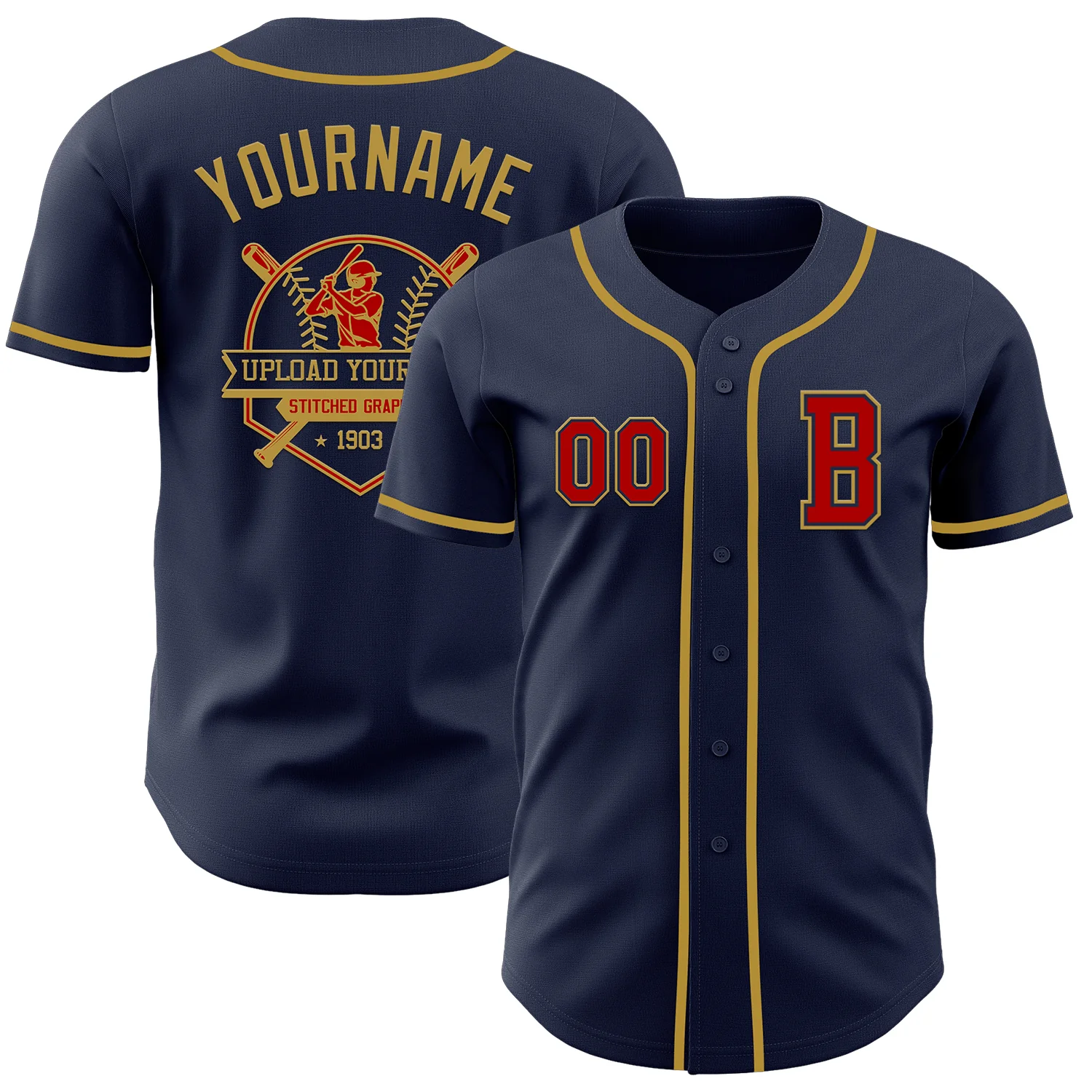 Custom Navy Red-Old Gold Authentic Baseball Jersey - Image 5