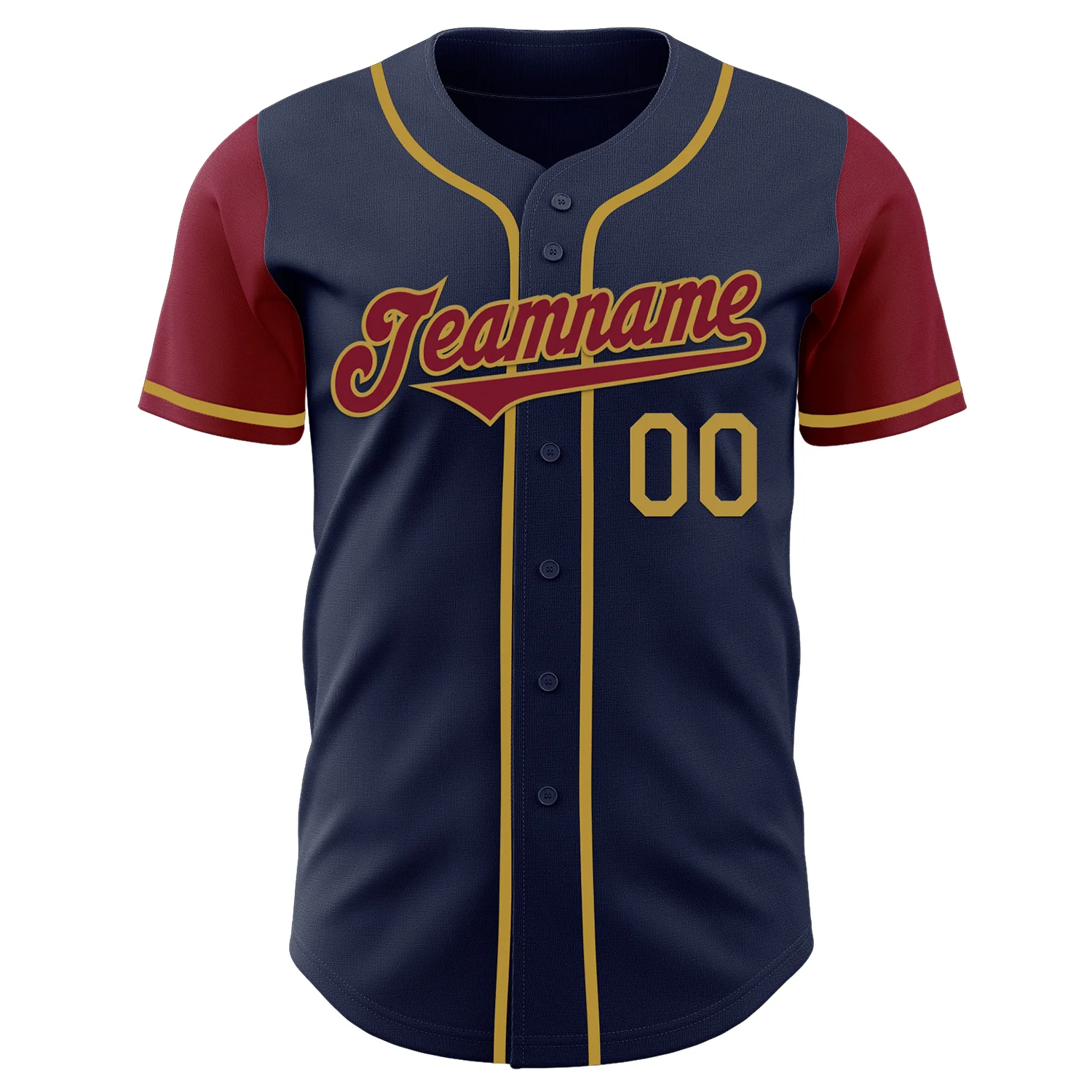 Custom Navy Crimson-Old Gold Authentic Two Tone Baseball Jersey - Image 2
