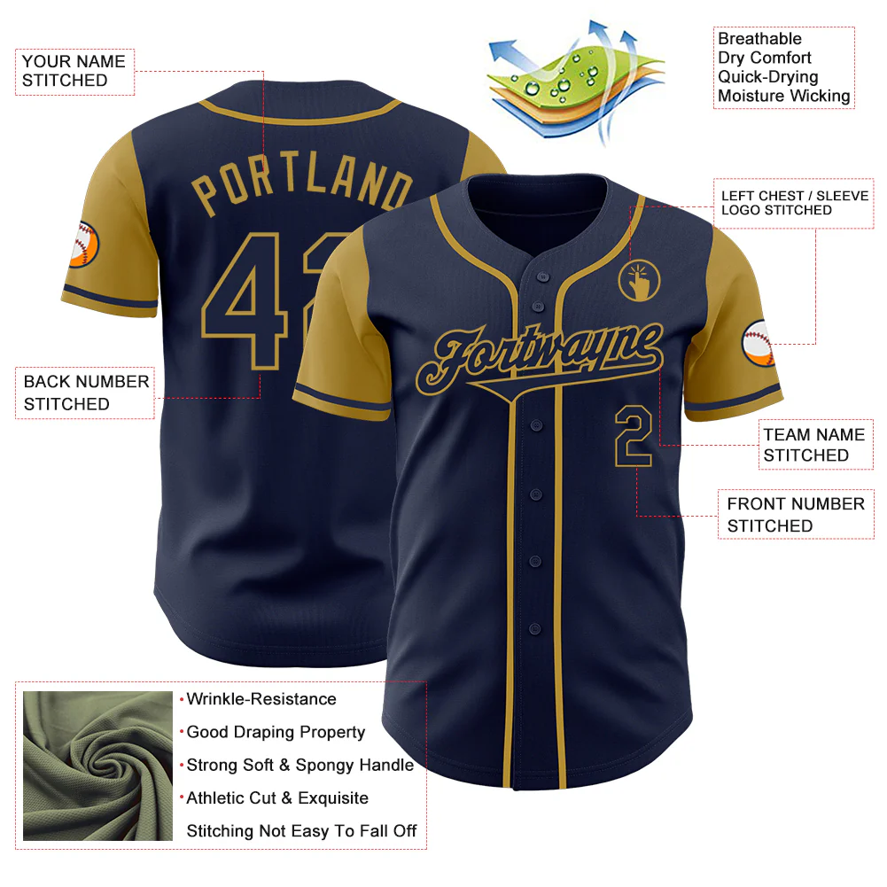 Custom Navy Old Gold Authentic Two Tone Baseball Jersey - Image 3
