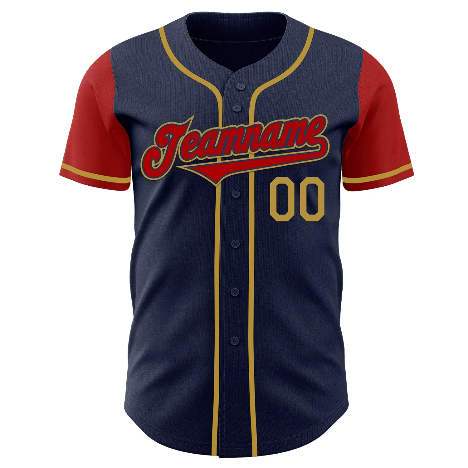 Custom Navy Red-Old Gold Authentic Two Tone Baseball Jersey - Image 2