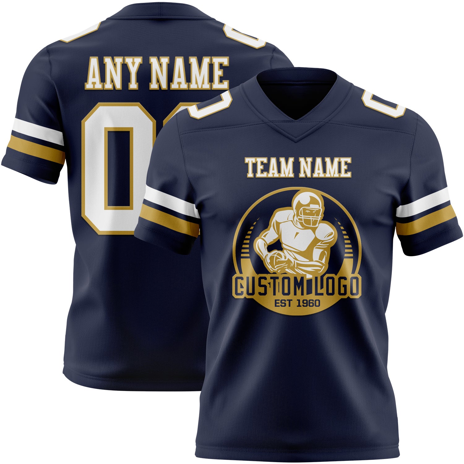 Custom Navy White-Old Gold Authentic Football Jersey - Image 2