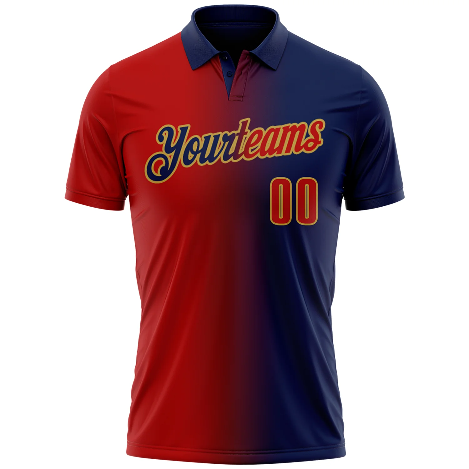 Custom Navy Red-Old Gold 3D Gradient Fashion Performance Polo Shirt - Image 2