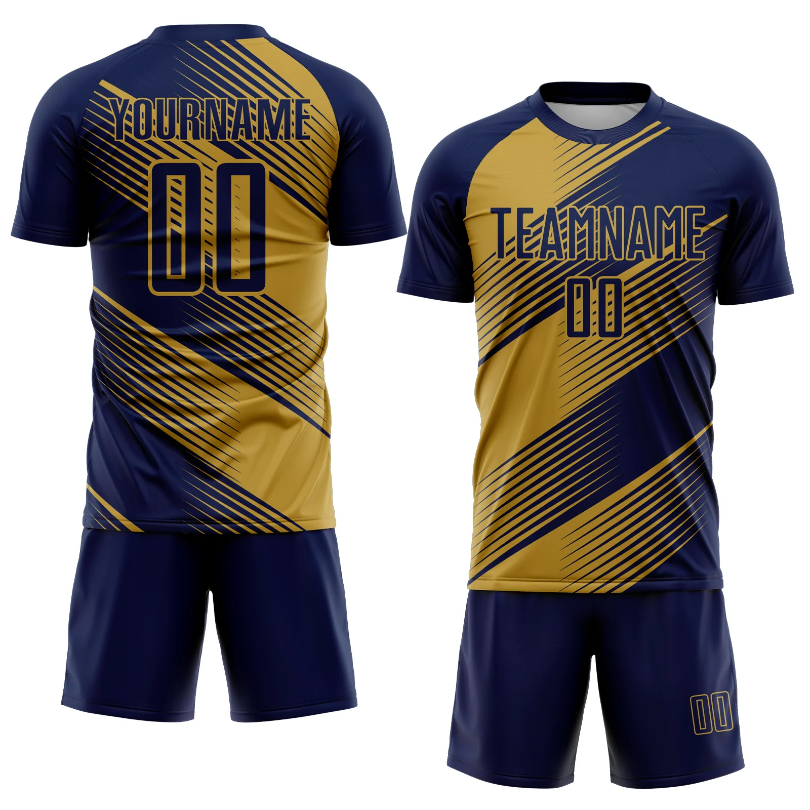 Custom Navy Old Gold Line Sublimation Soccer Uniform Jersey - Image 2