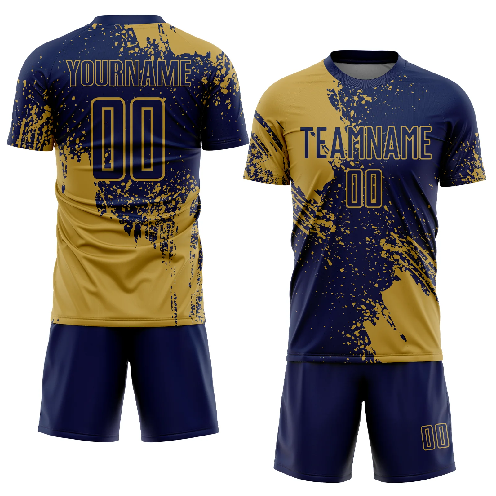 Custom Navy Old Gold Abstract Brush Stroke Sports Sublimation Soccer Uniform Jersey - Image 2