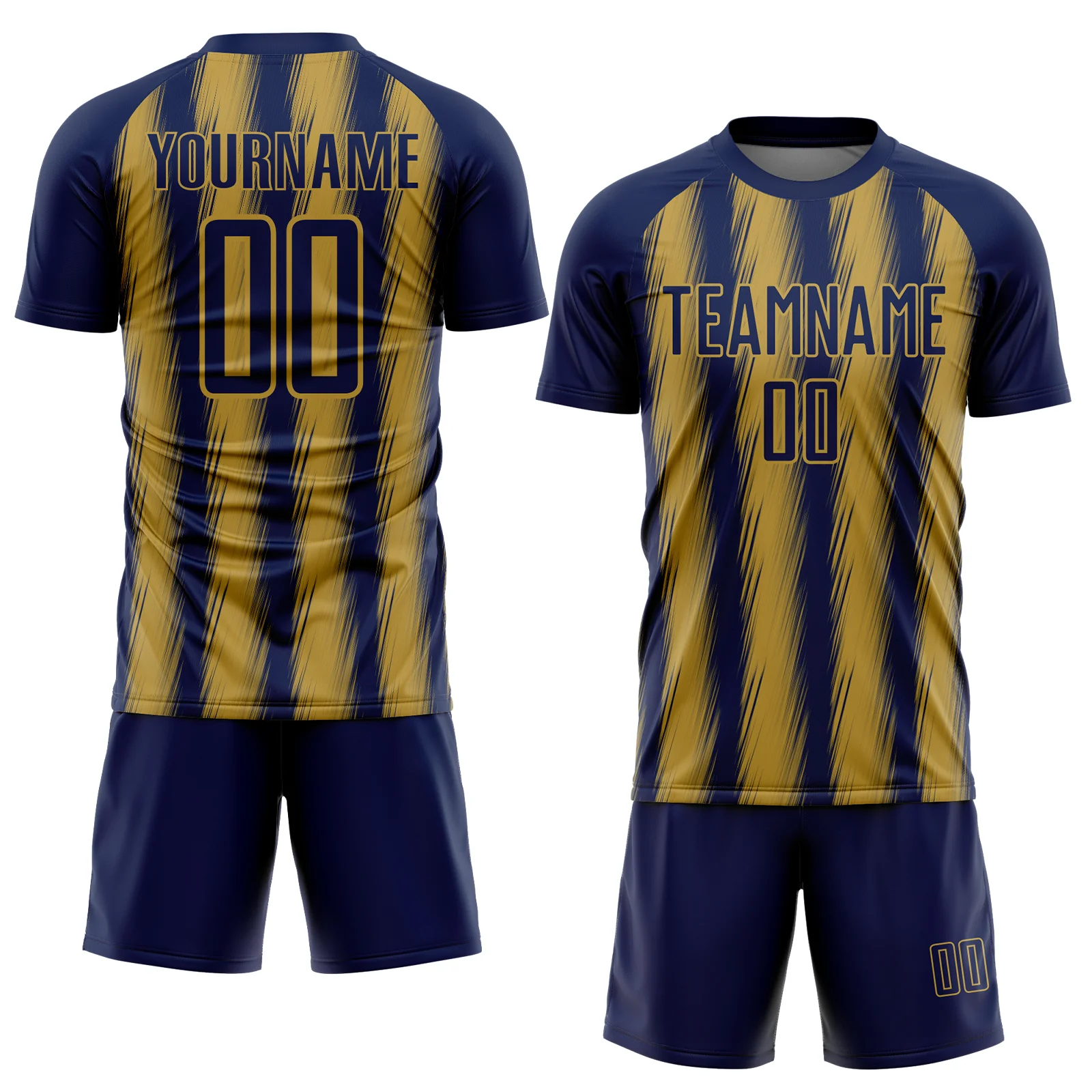 Custom Navy Old Gold Vertical Brush Stroke Stripes Sublimation Soccer Uniform Jersey - Image 2