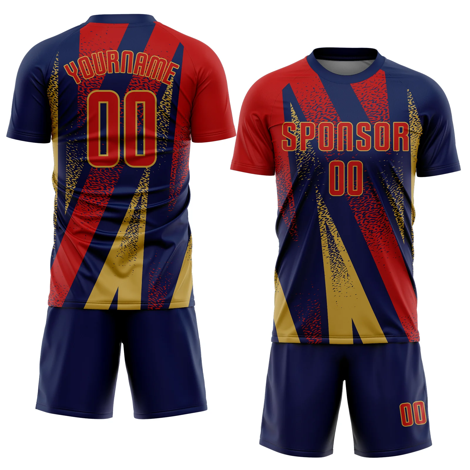 Custom Navy Red-Old Gold Radial Burst Sports Sublimation Soccer Uniform Jersey - Image 2