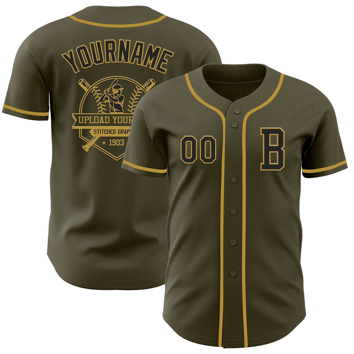 Custom Olive Black-Old Gold Authentic Salute To Service Baseball Jersey - Image 5
