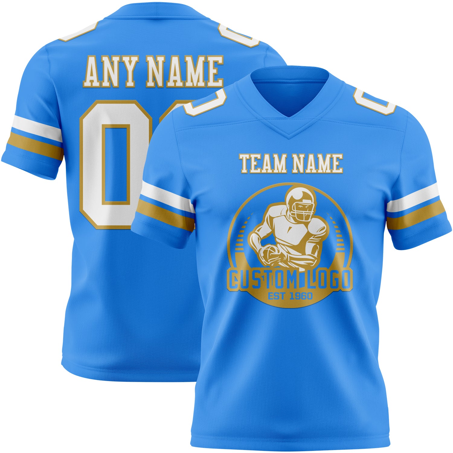 Custom Powder Blue White-Old Gold Authentic Football Jersey - Image 2