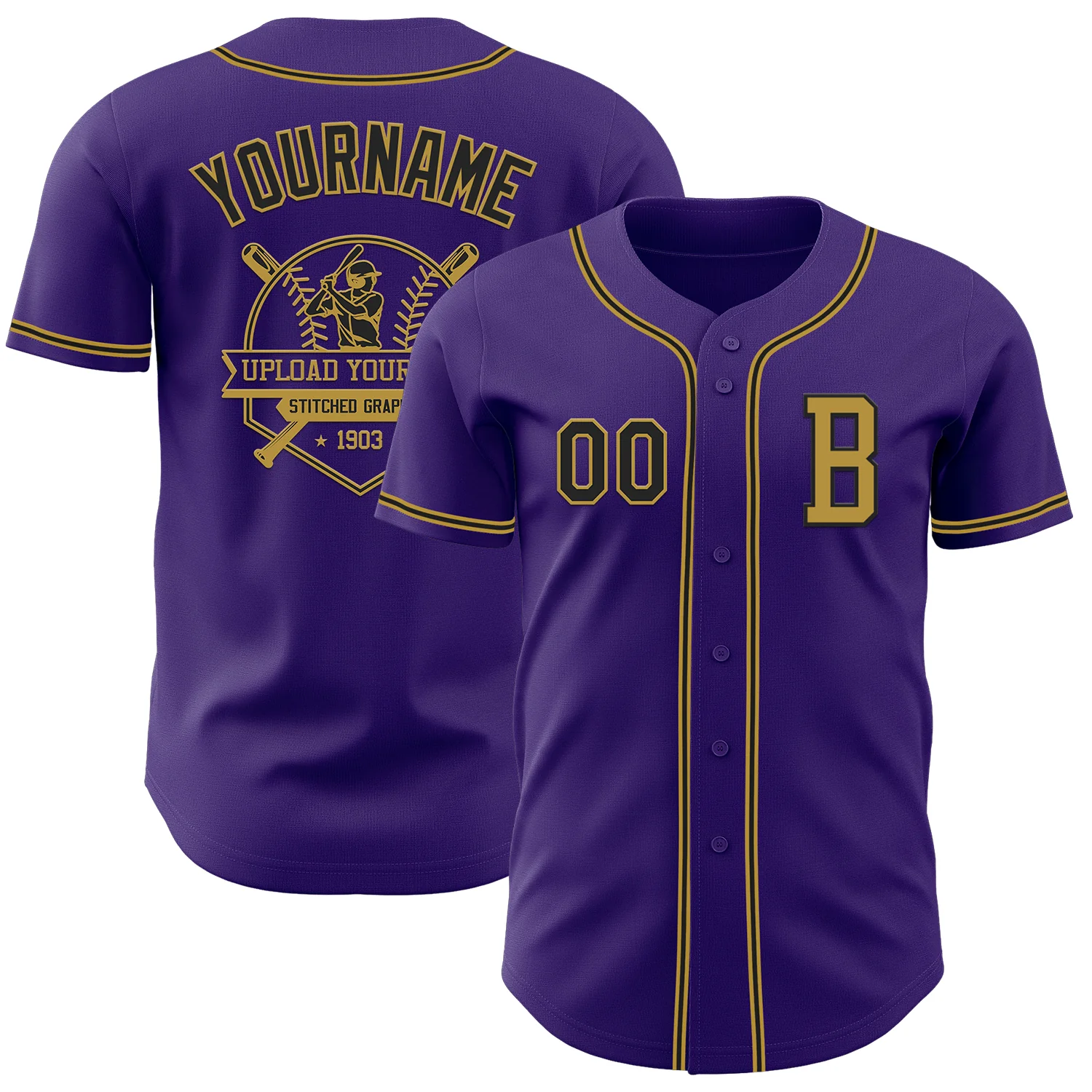 Custom Purple Black-Old Gold Authentic Baseball Jersey - Image 5