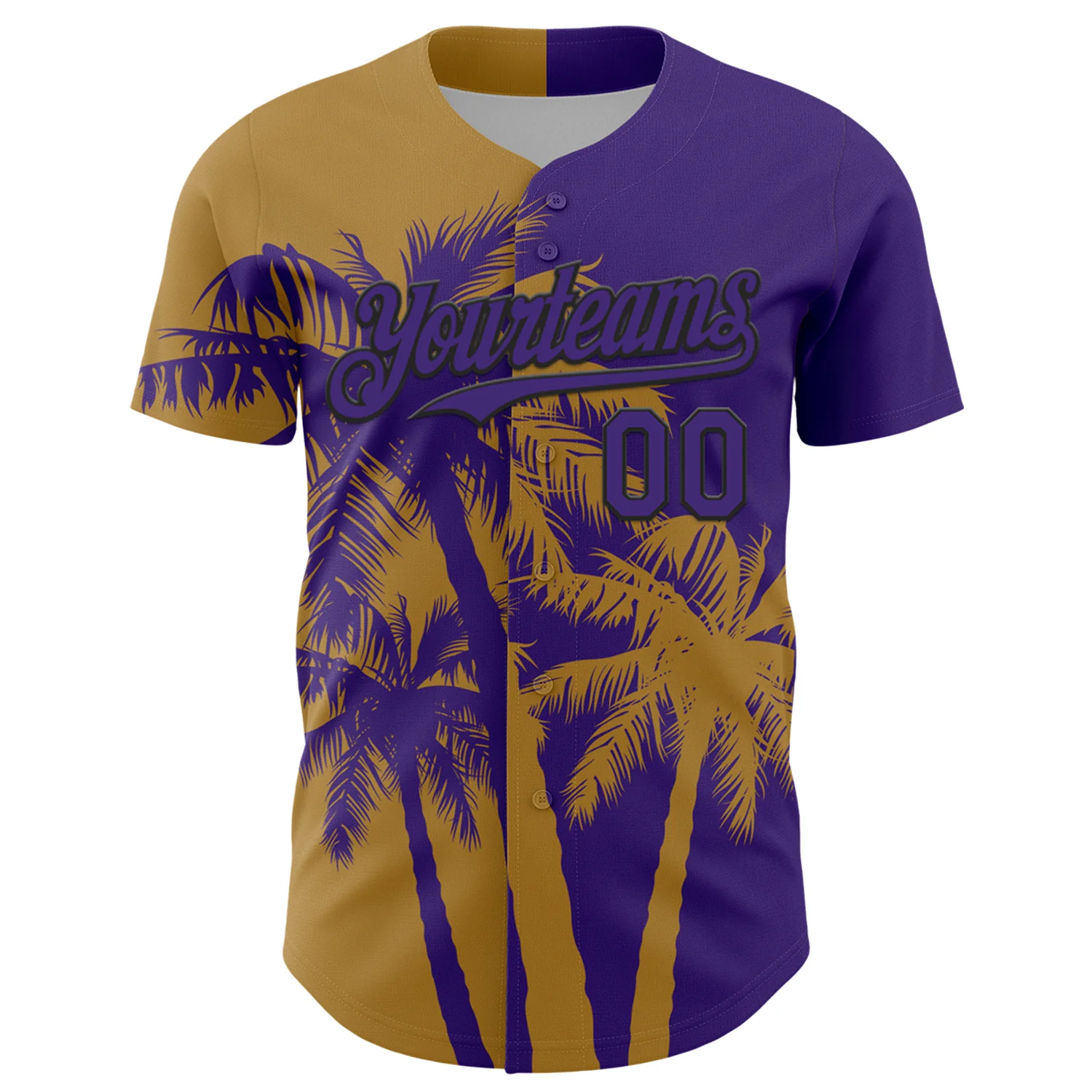 Custom Purple Old Gold-Black Hawaii Palm Trees Tropical Coconut Authentic Baseball Jersey - Image 2