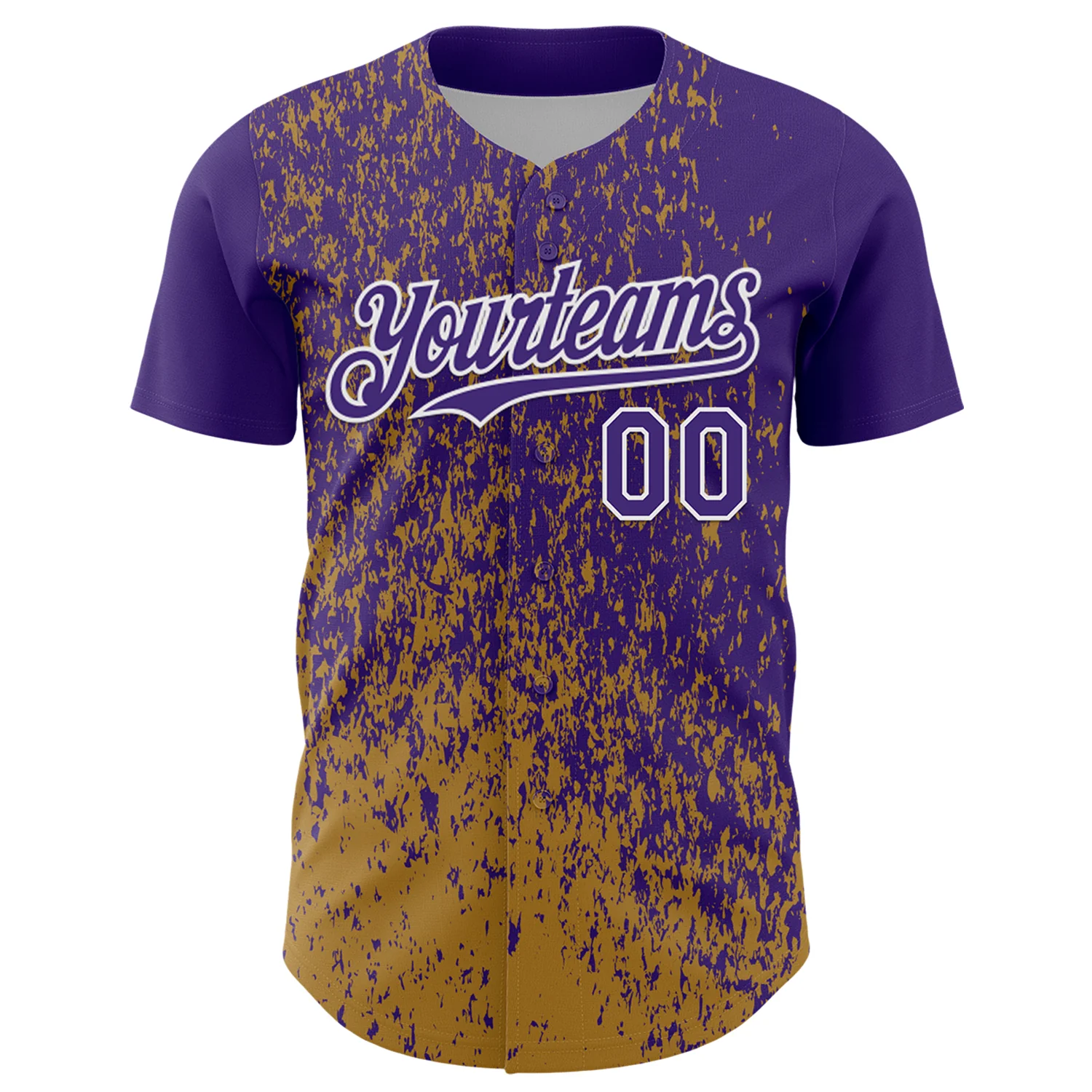Custom Purple Old Gold-White Abstract Fragment Splatter Authentic Baseball Jersey - Image 2