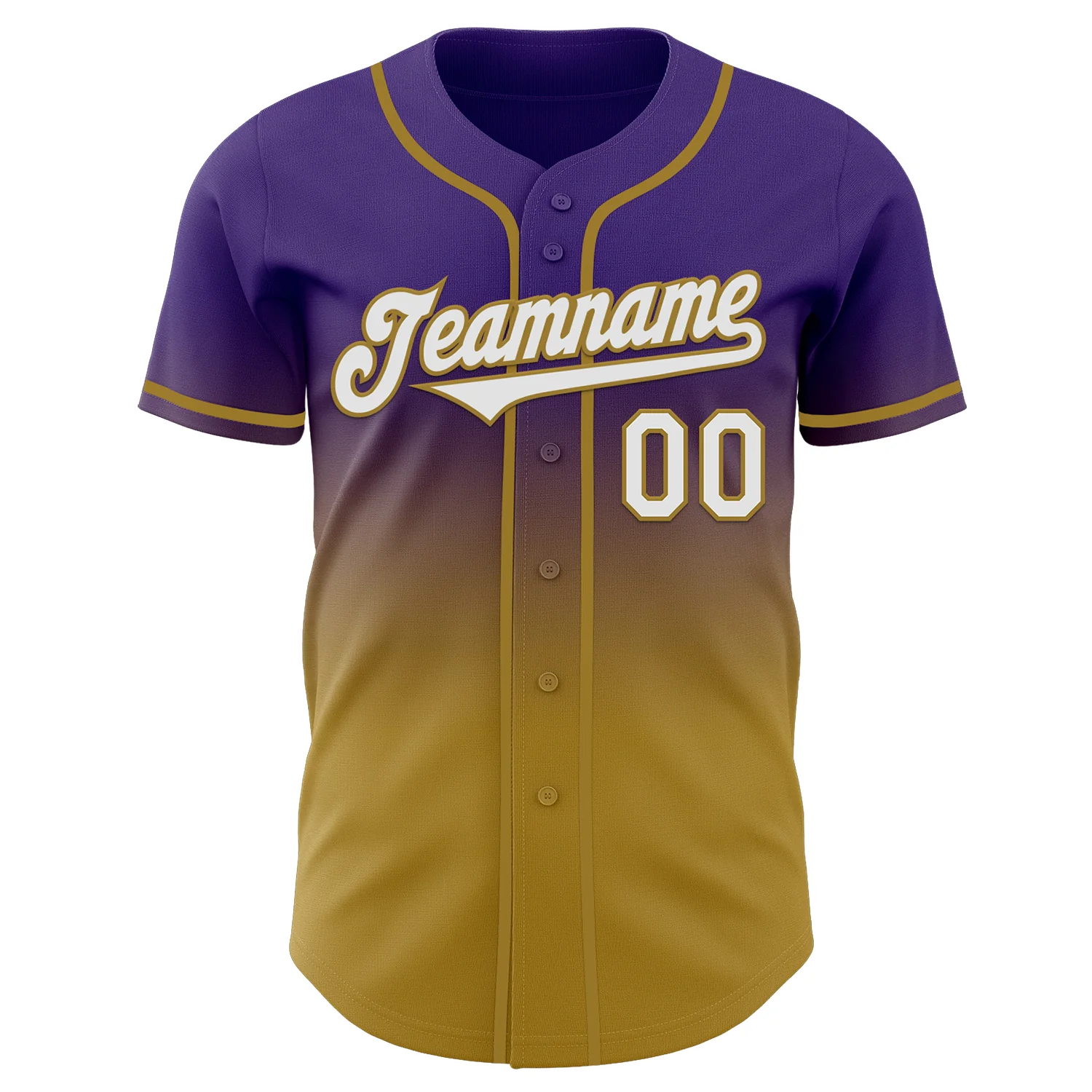 Custom Purple White-Old Gold Authentic Fade Fashion Baseball Jersey - Image 2