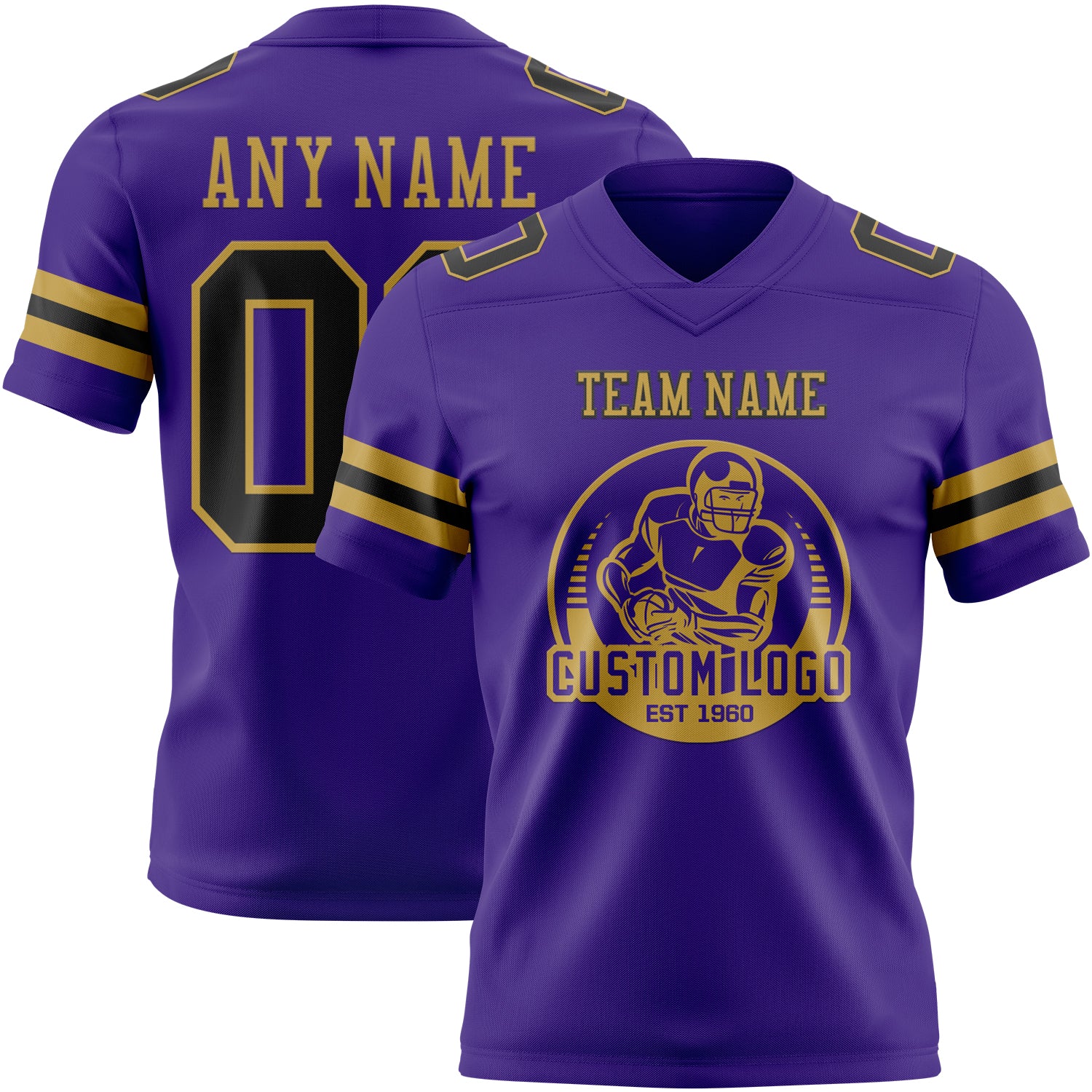 Custom Purple Black-Old Gold Authentic Football Jersey - Image 2