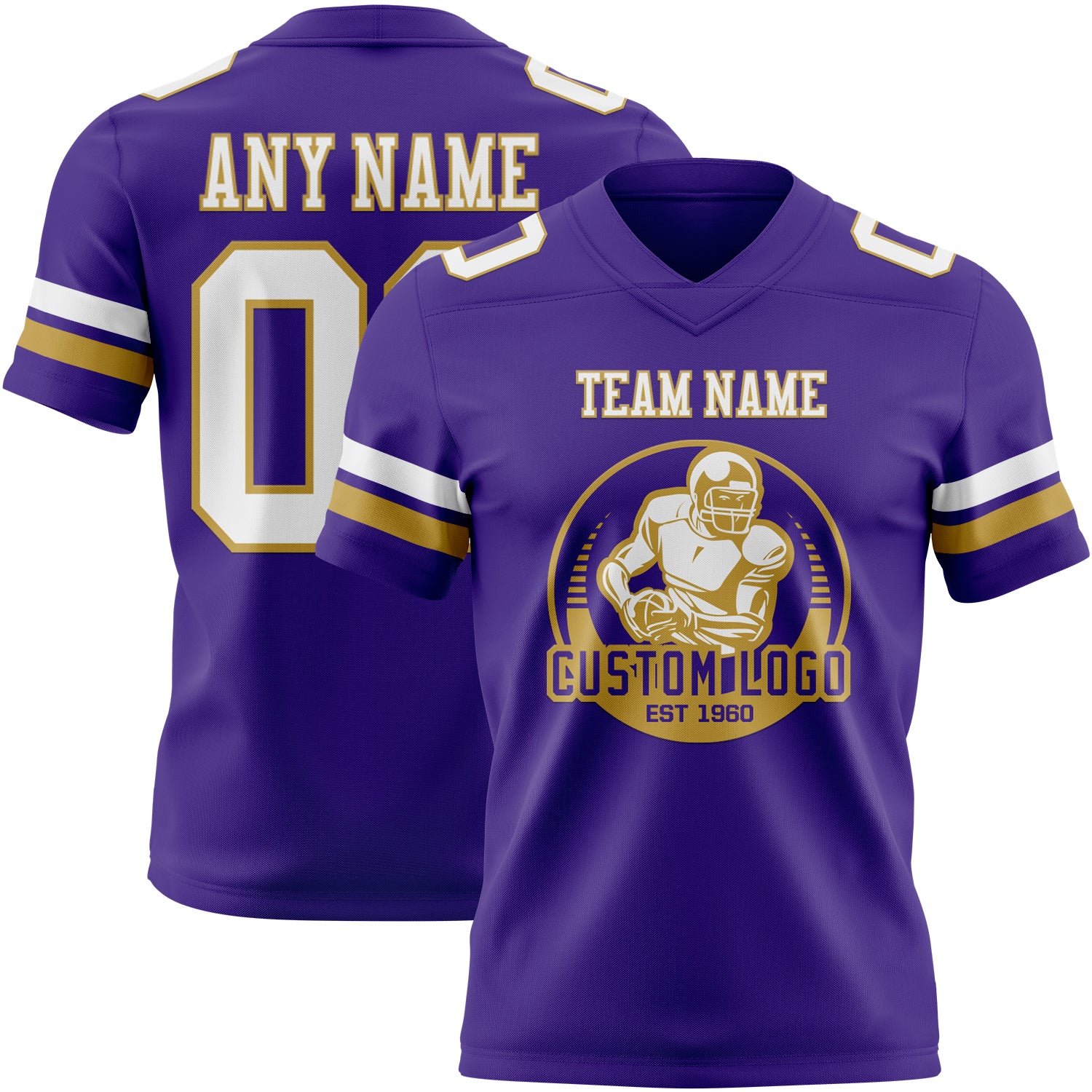 Custom Purple White-Old Gold Authentic Football Jersey - Image 2