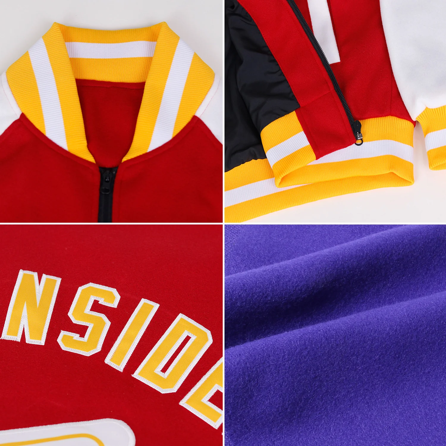 Custom Purple White-Old Gold Bomber Varsity Letterman Two Tone Zipper Jacket - Image 2