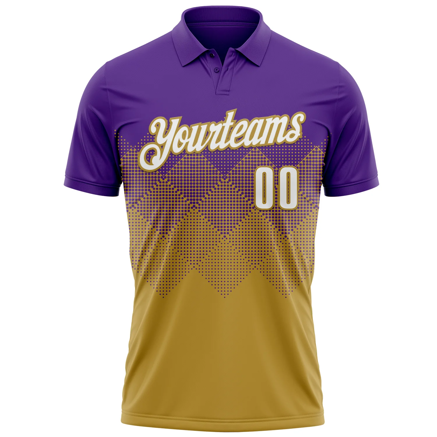 Custom Purple White-Old Gold 3D Gradient Square Shape Performance Polo Shirt - Image 2