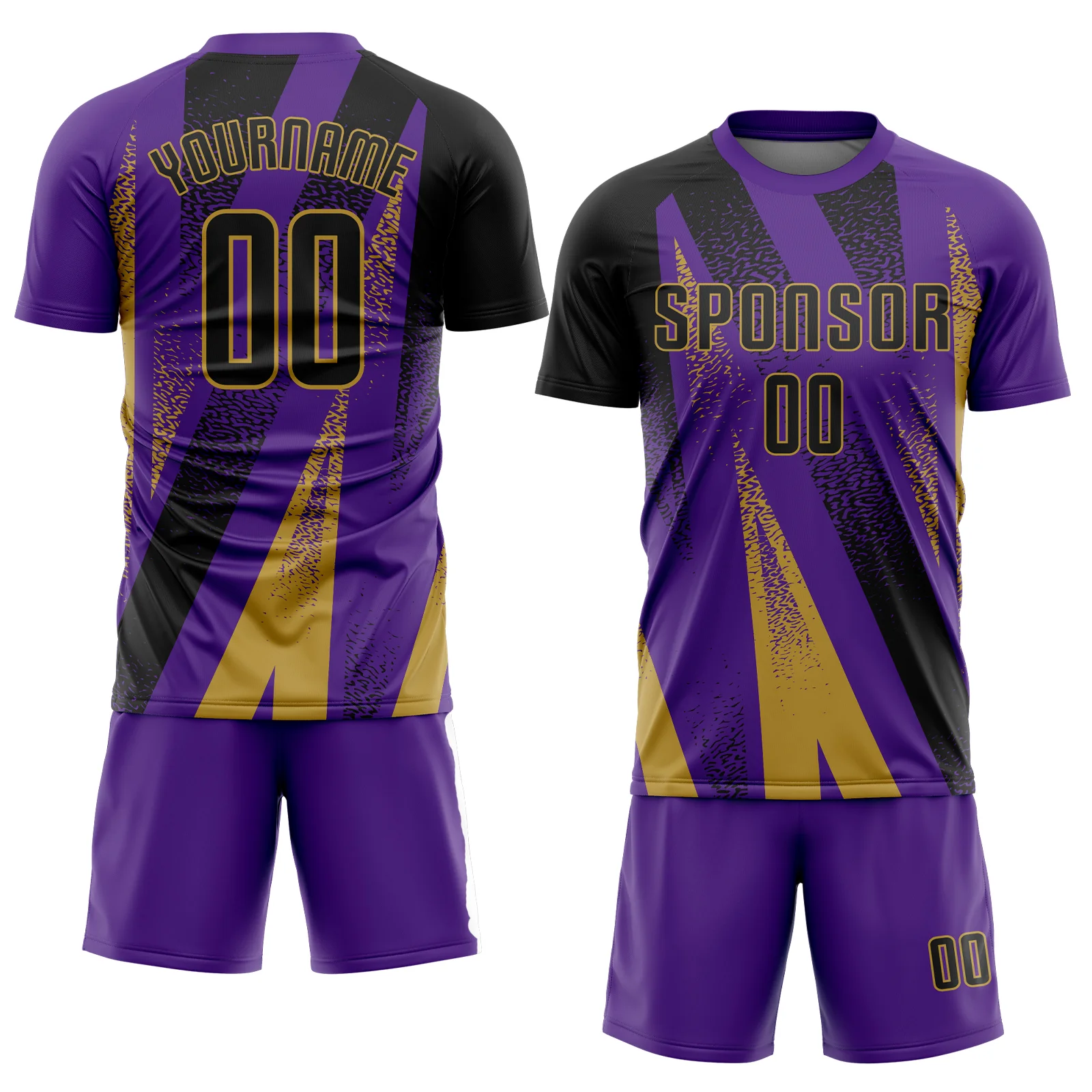 Custom Purple Black-Old Gold Radial Burst Sports Sublimation Soccer Uniform Jersey - Image 2