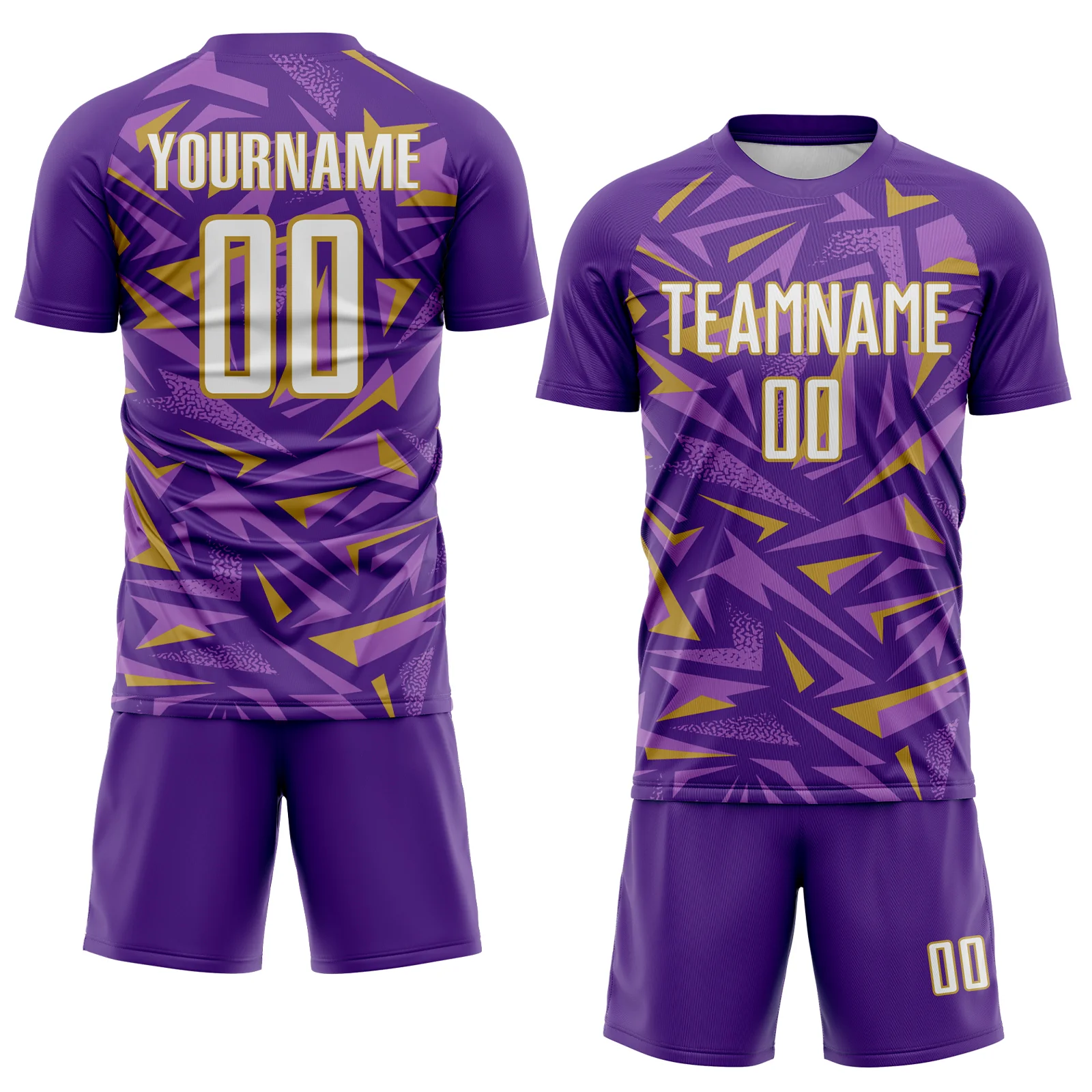 Custom Purple White Old Gold-Medium Purple Cyber Mecha E-sport Geometric Shards Spike Sublimation Soccer Uniform Jersey - Image 2