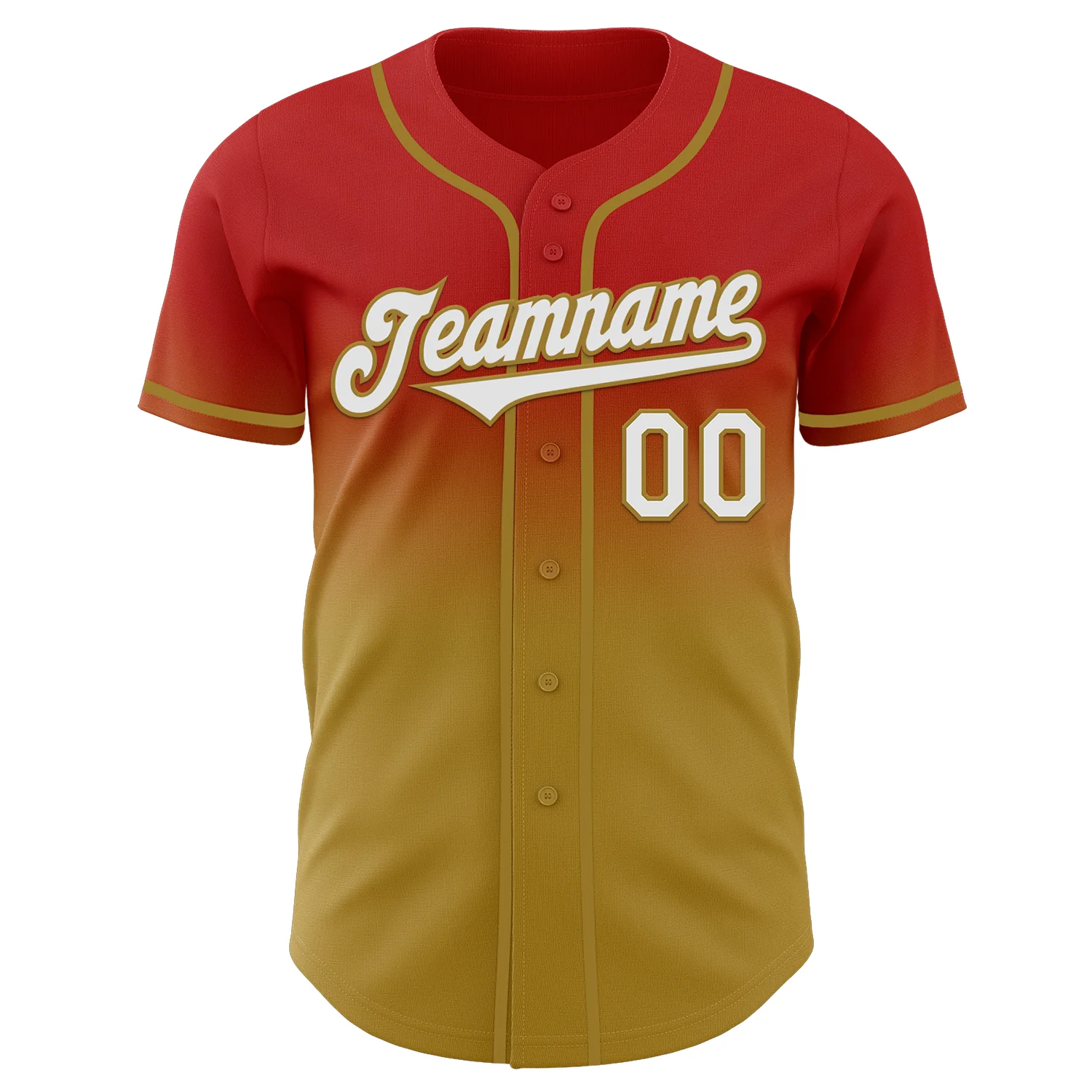 Custom Red White-Old Gold Authentic Fade Fashion Baseball Jersey - Image 2