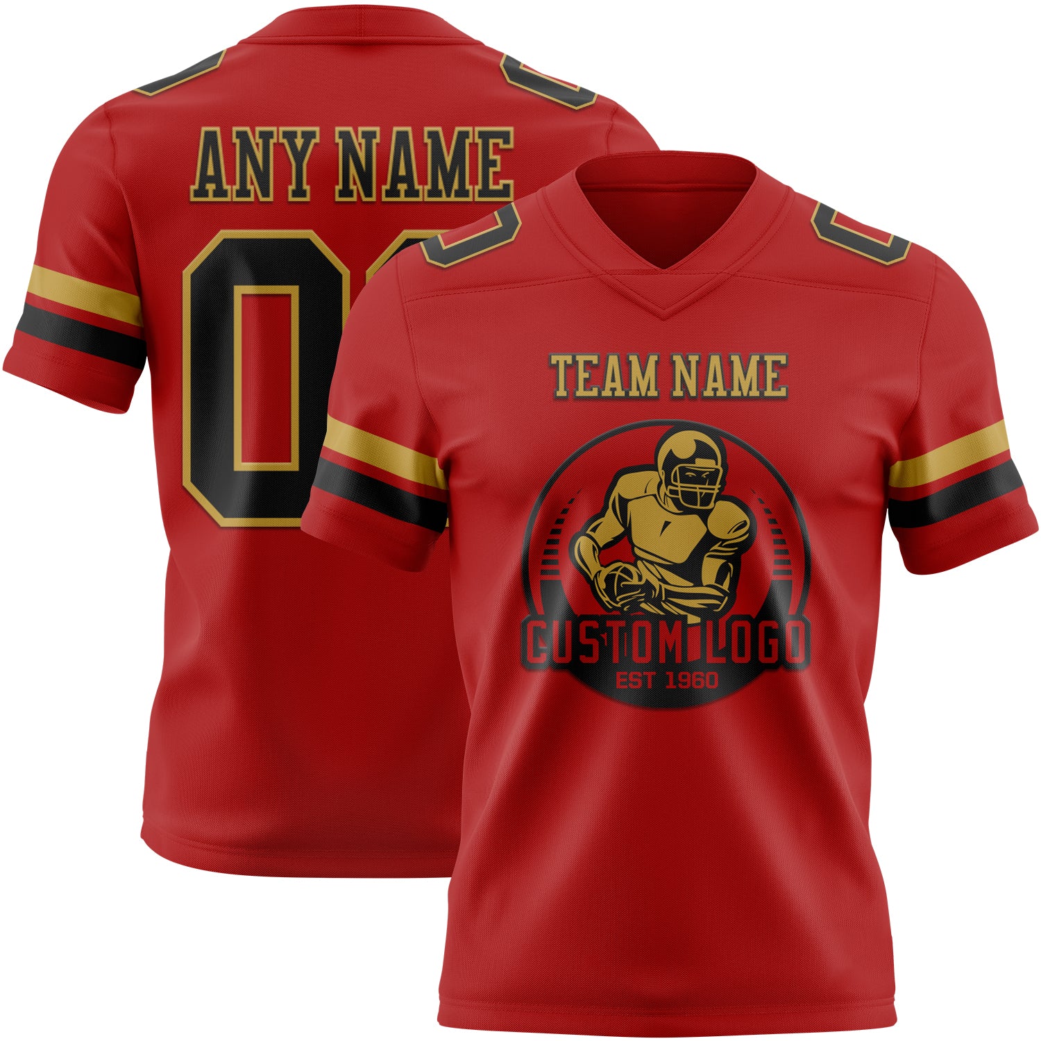 Custom Red Black-Old Gold Authentic Football Jersey - Image 2