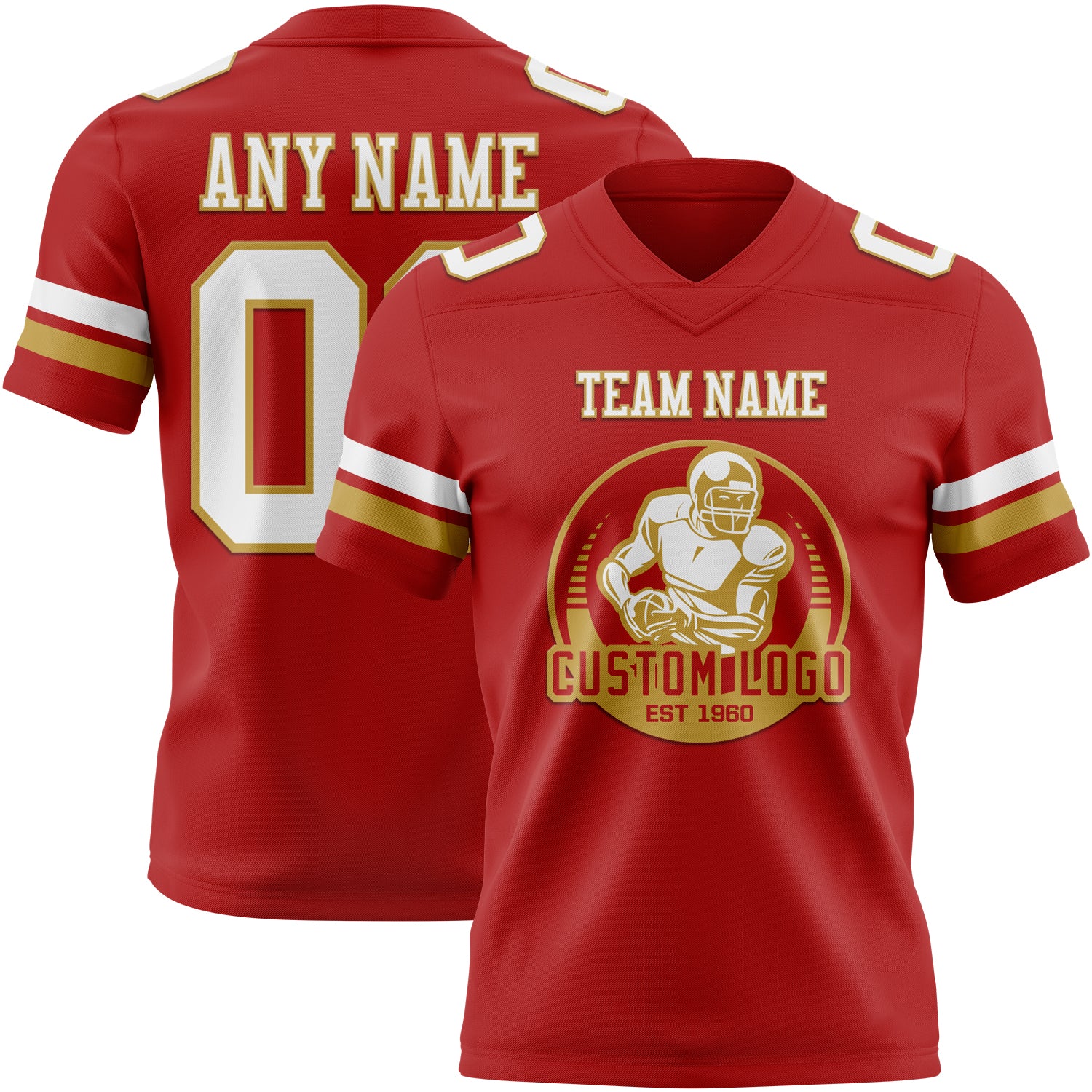 Custom Red White-Old Gold Authentic Football Jersey - Image 2
