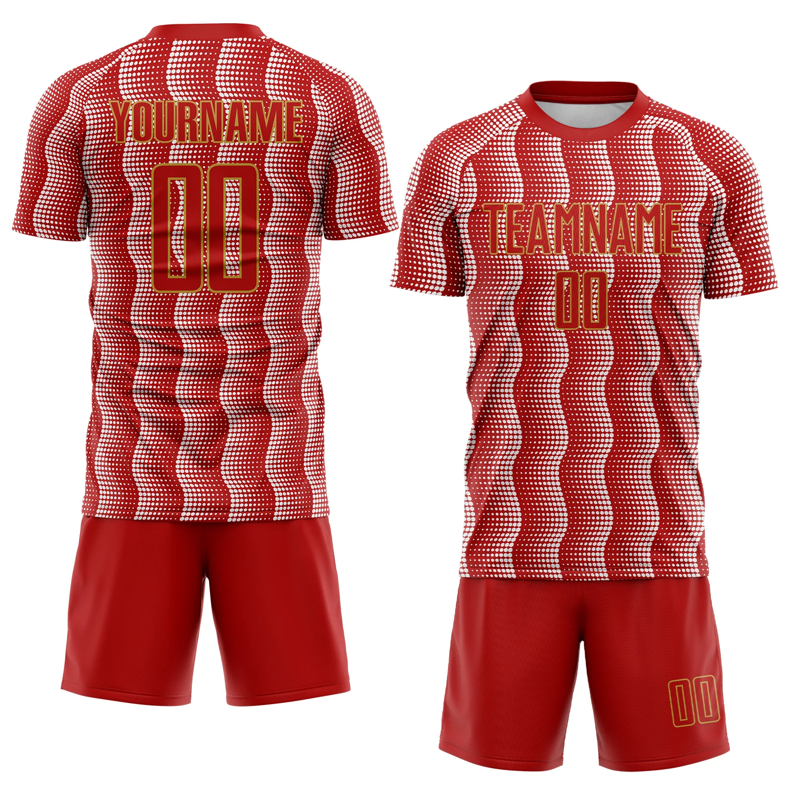 Custom Red Old Gold-White Geometric Shape Sublimation Soccer Uniform Jersey - Image 2