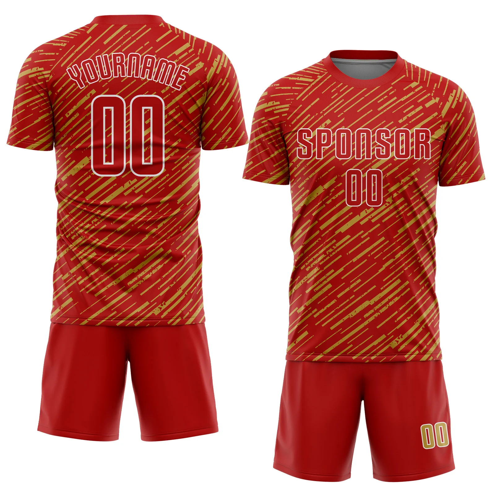 Custom Red Old Gold-White Line Sports Sublimation Soccer Uniform Jersey - Image 2