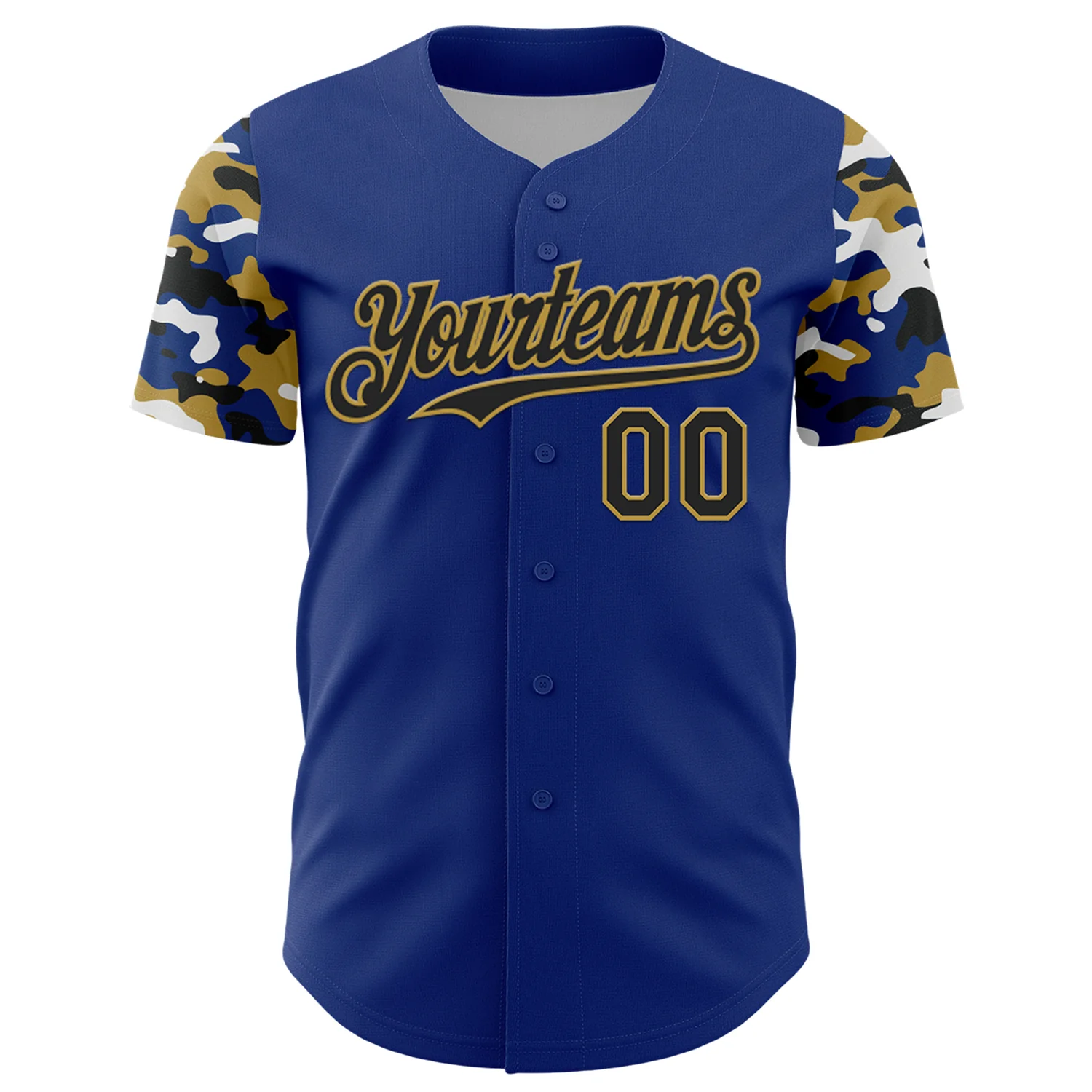 Custom Royal Black Old Gold-White Digital Camo Two Tone Authentic Baseball Jersey - Image 2