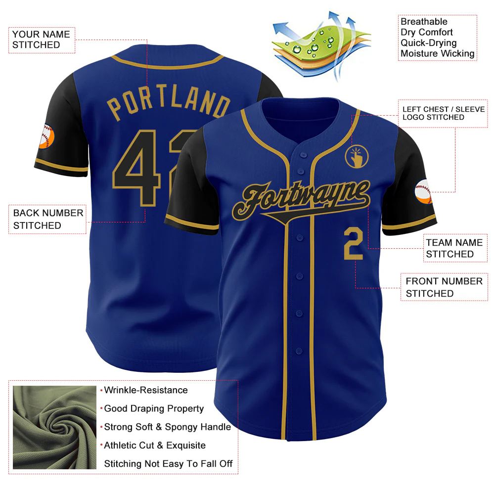 Custom Royal Black-Old Gold Authentic Two Tone Baseball Jersey - Image 3