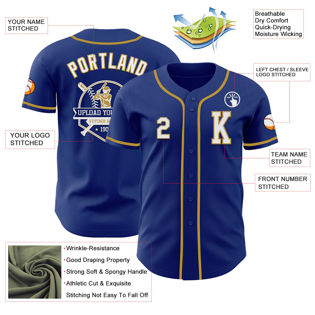 Custom Royal White-Old Gold Authentic Baseball Jersey - Image 6
