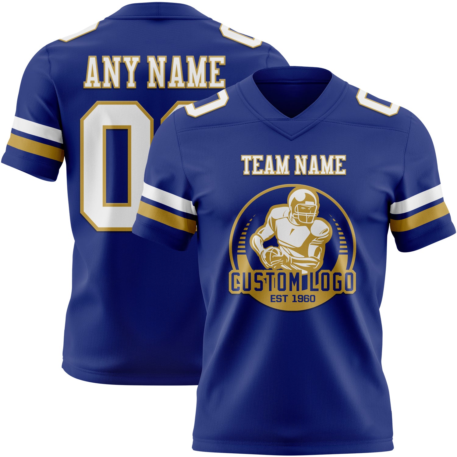 Custom Royal White-Old Gold Authentic Football Jersey - Image 2