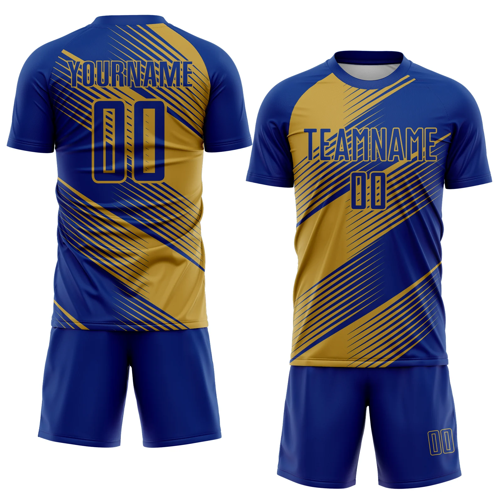 Custom Royal Old Gold Line Sublimation Soccer Uniform Jersey - Image 2