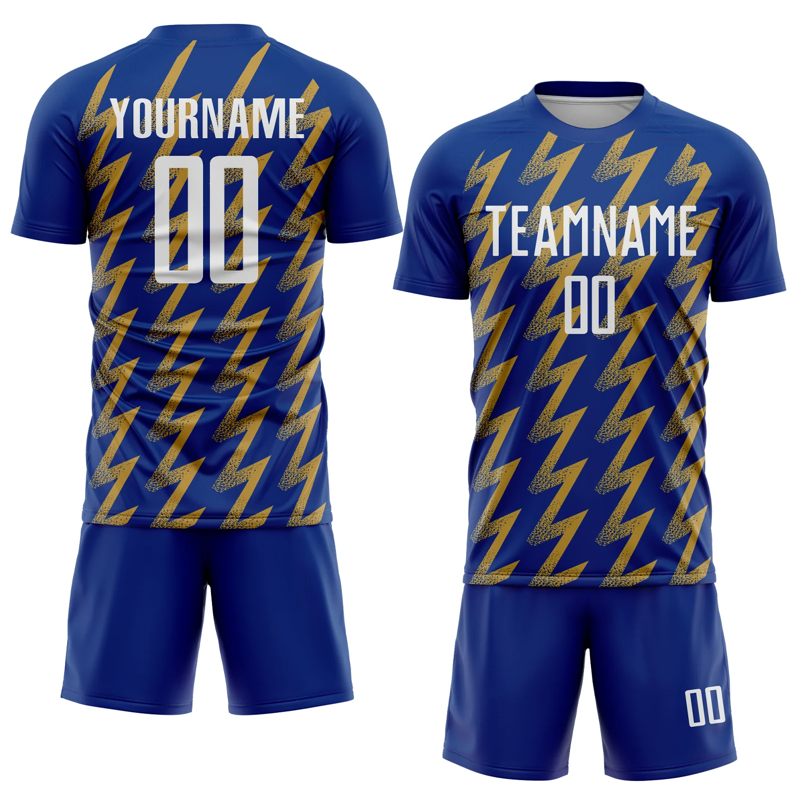 Custom Royal White-Old Gold Zigzag Shape Sublimation Soccer Uniform Jersey - Image 2
