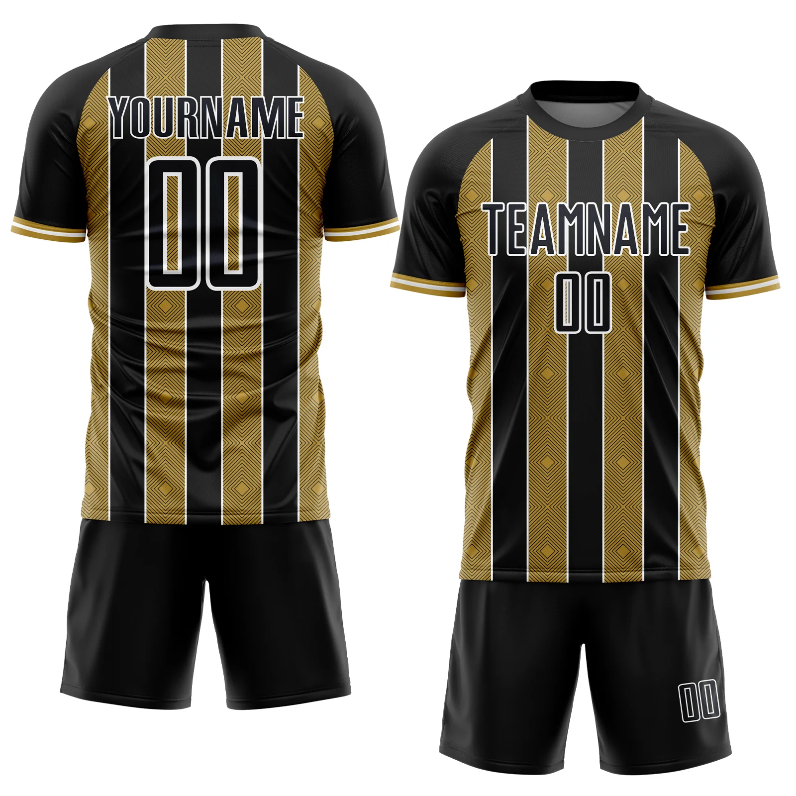 Custom Black Old Gold-White Pinstripe Line Sports Sublimation Soccer Uniform Jersey - Image 2