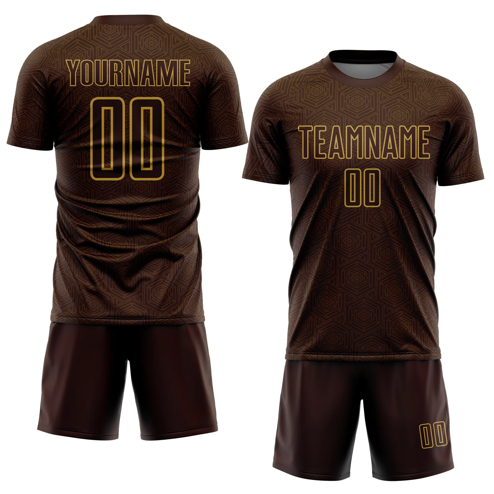 Custom Brown Old Gold Geometric Shape Sports Sublimation Soccer Uniform Jersey - Image 2